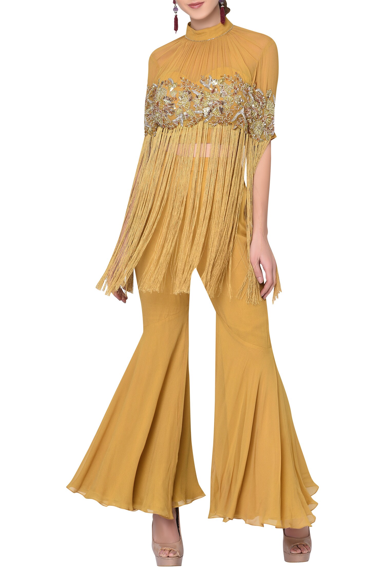 Buy Mani Bhatia Yellow Embroidered Blouse And Pant Set Online | Aza ...