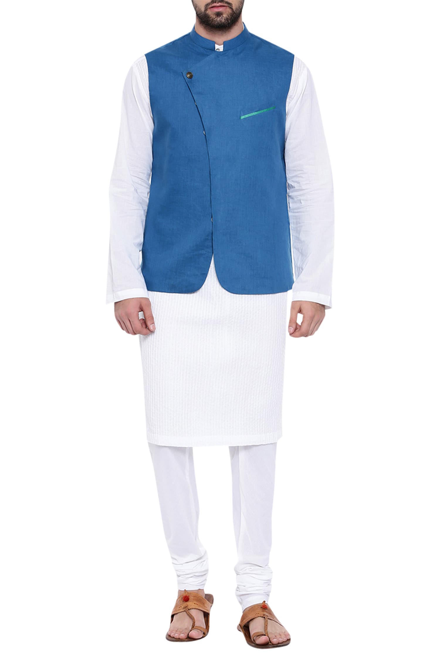 buy-blue-mandarin-collar-nehru-jacket-for-men-by-mayank-modi-men