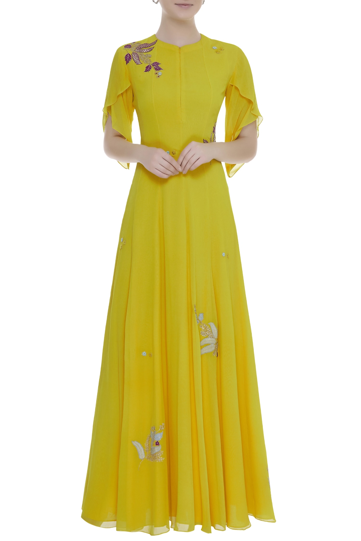 Buy Osaa by Adarsh Yellow Embroidered Maxi Dress Online | Aza Fashions