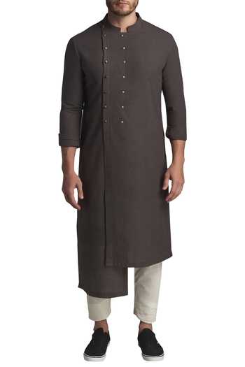Grey Asymmetrical Colour Blocked Checks kurta