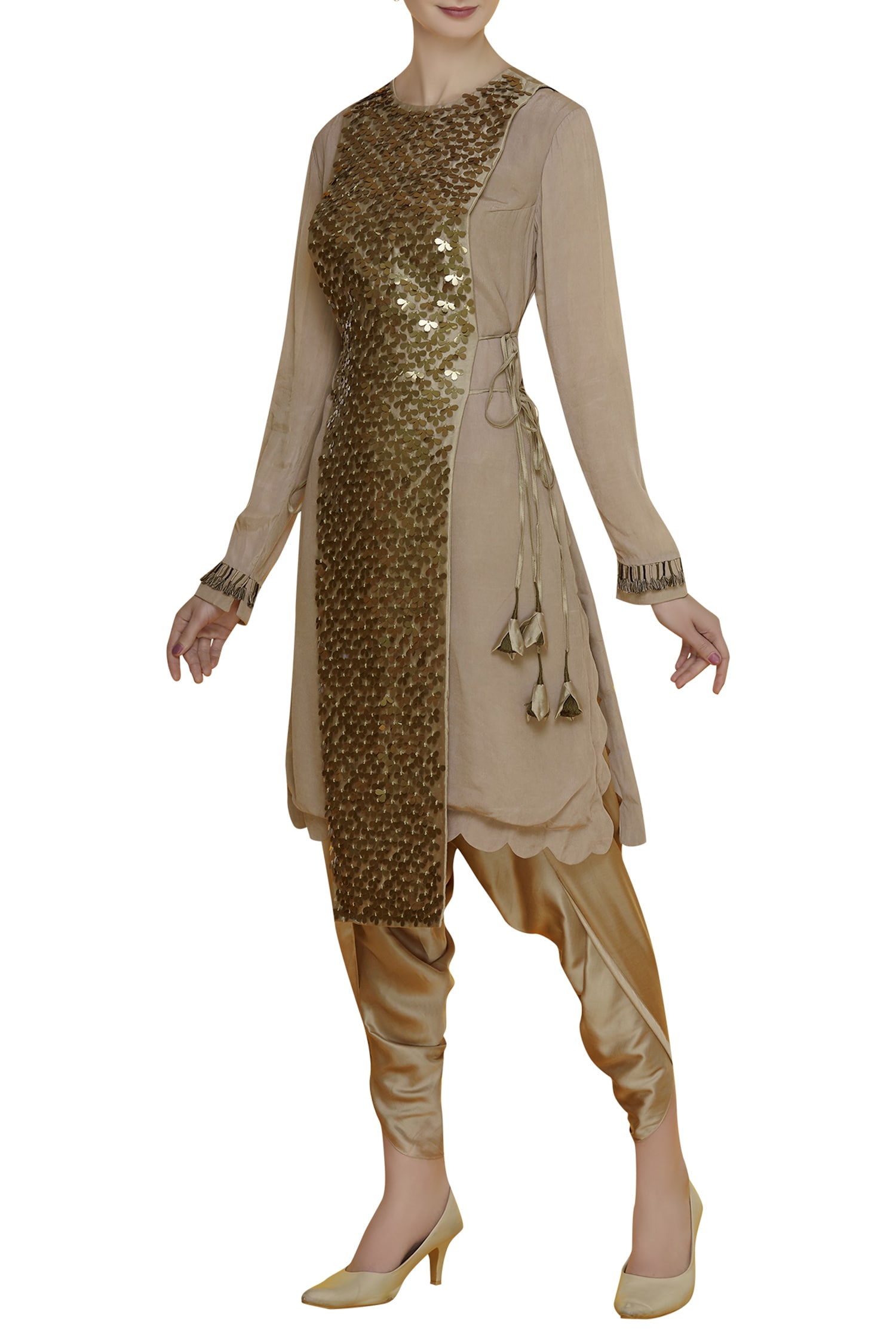 Buy Eclat by Prerika Jalan Beige Embroidered Jacket With Kurta And