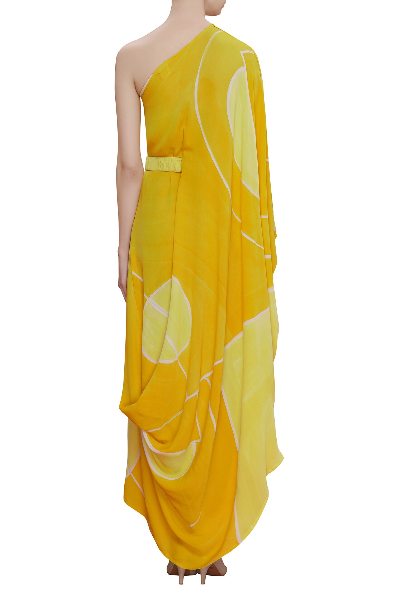 Buy Cowl drape dress with belt by Vedika M at Aza Fashions