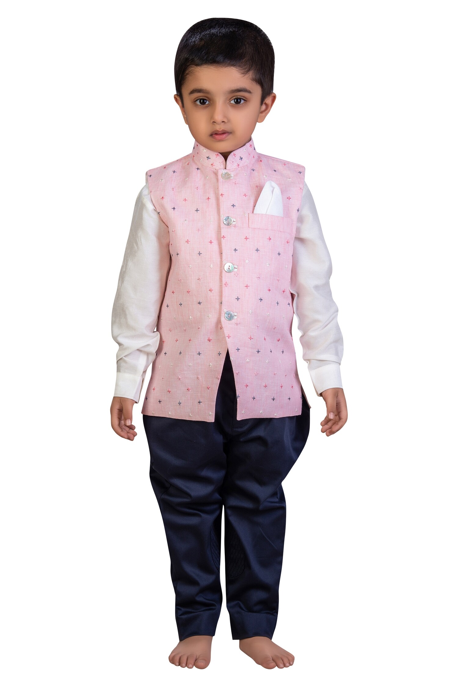 Buy Little Stars Pink Embroidered Nehru Jacket For Boys Online Aza