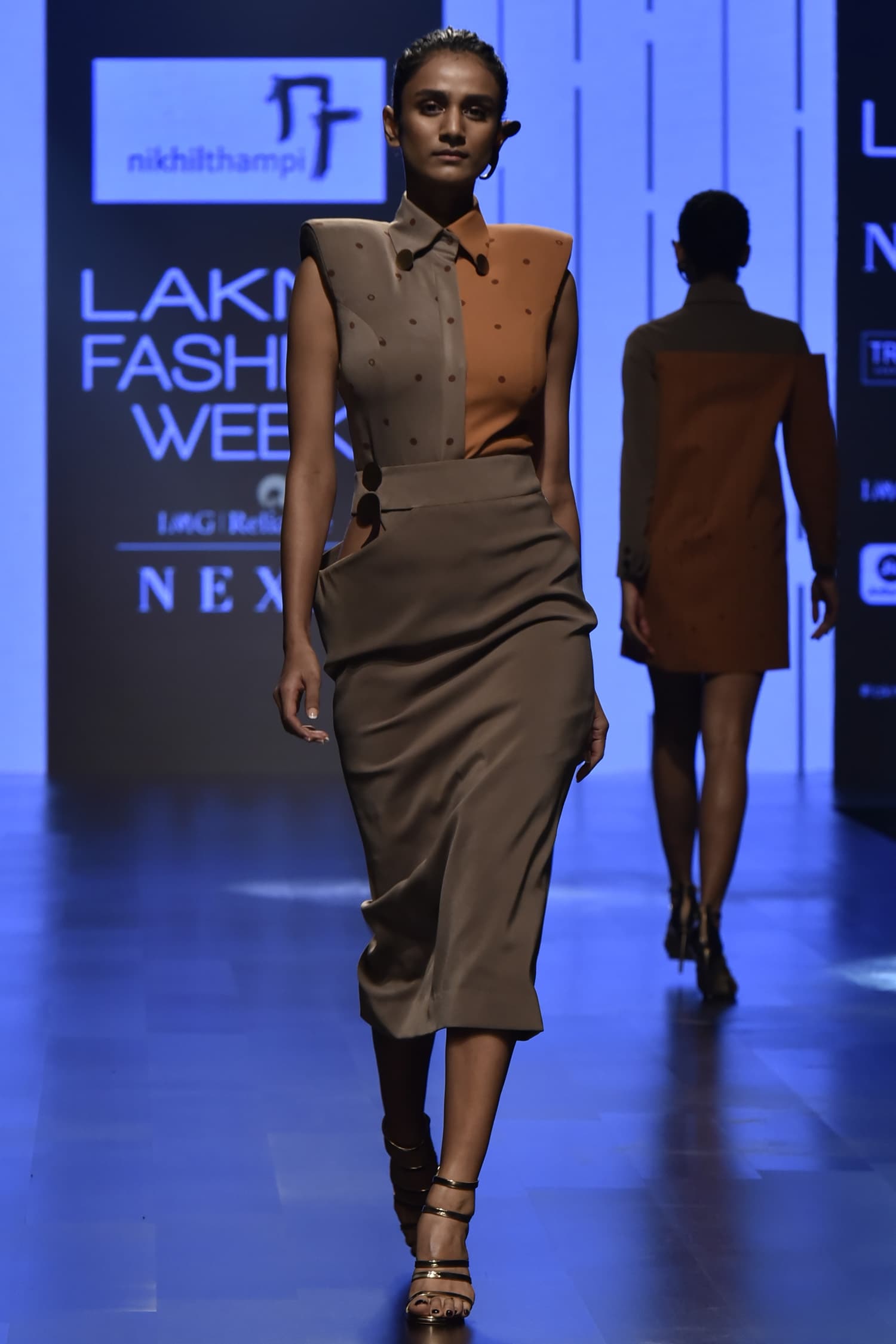 Buy Nikhil Thampi Brown Collared Bodysuit With Skirt Online | Aza Fashions