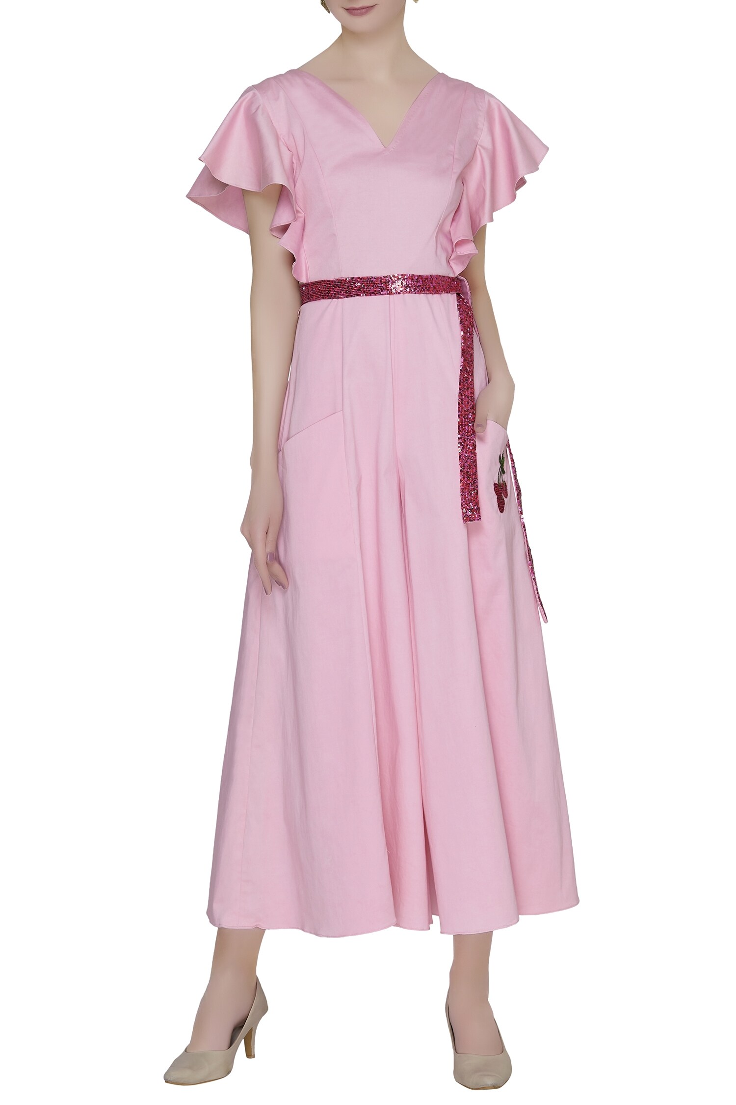 pink flared jumpsuit