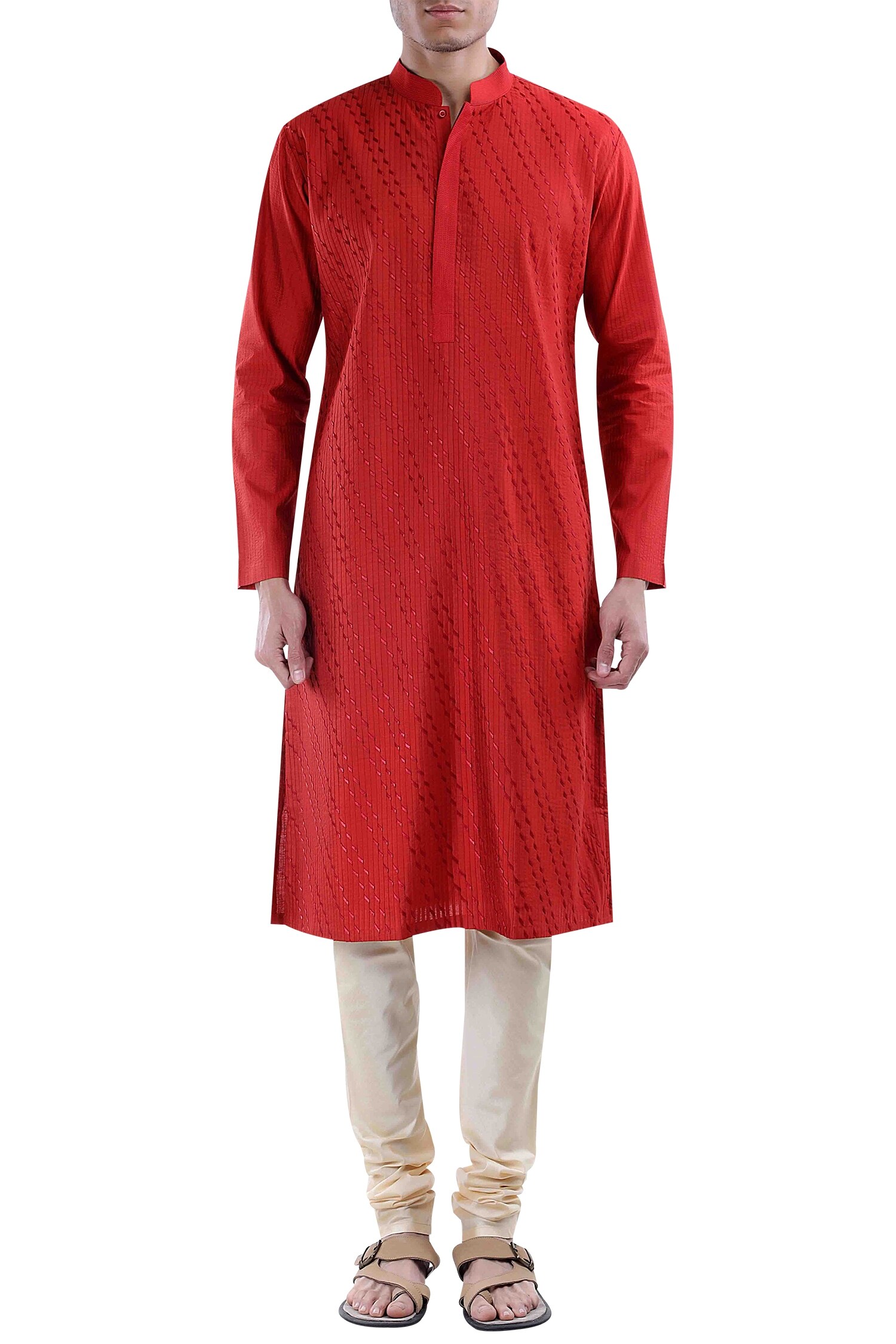 Buy Sadan Pande Red Mandarin Collar Kurta Set Online Aza Fashions