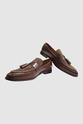 Artimen Brown Block Heel Tassel Loafers 