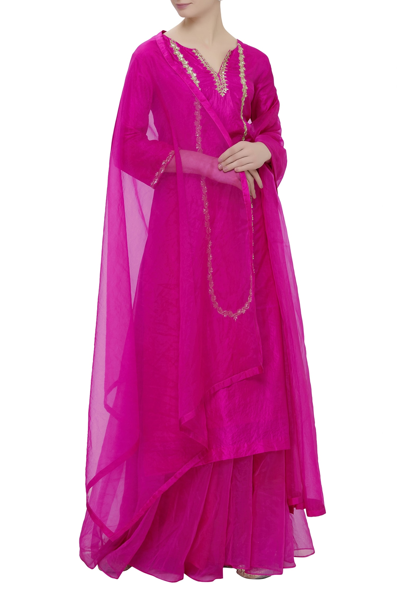 Neha Khullar Pink Silk V Neck Embroidered Kurta Palazzo Set For Women