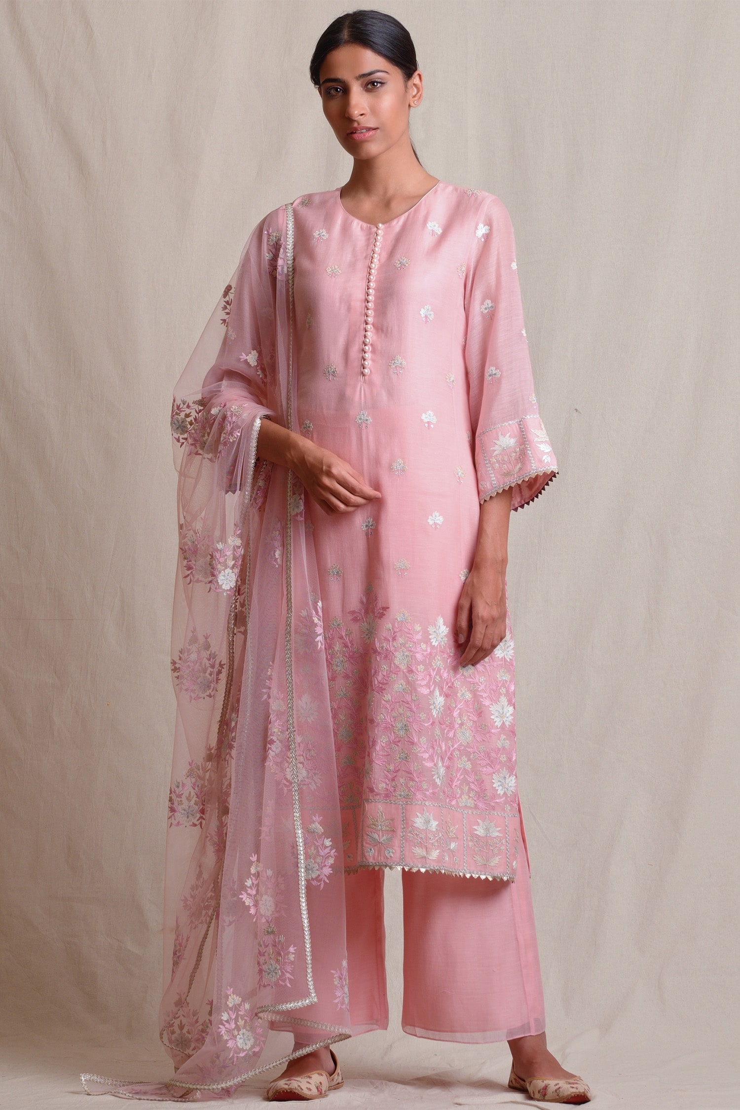 Buy Sue Mue Pink Cotton Embroidered Kurta Set Online | Aza Fashions