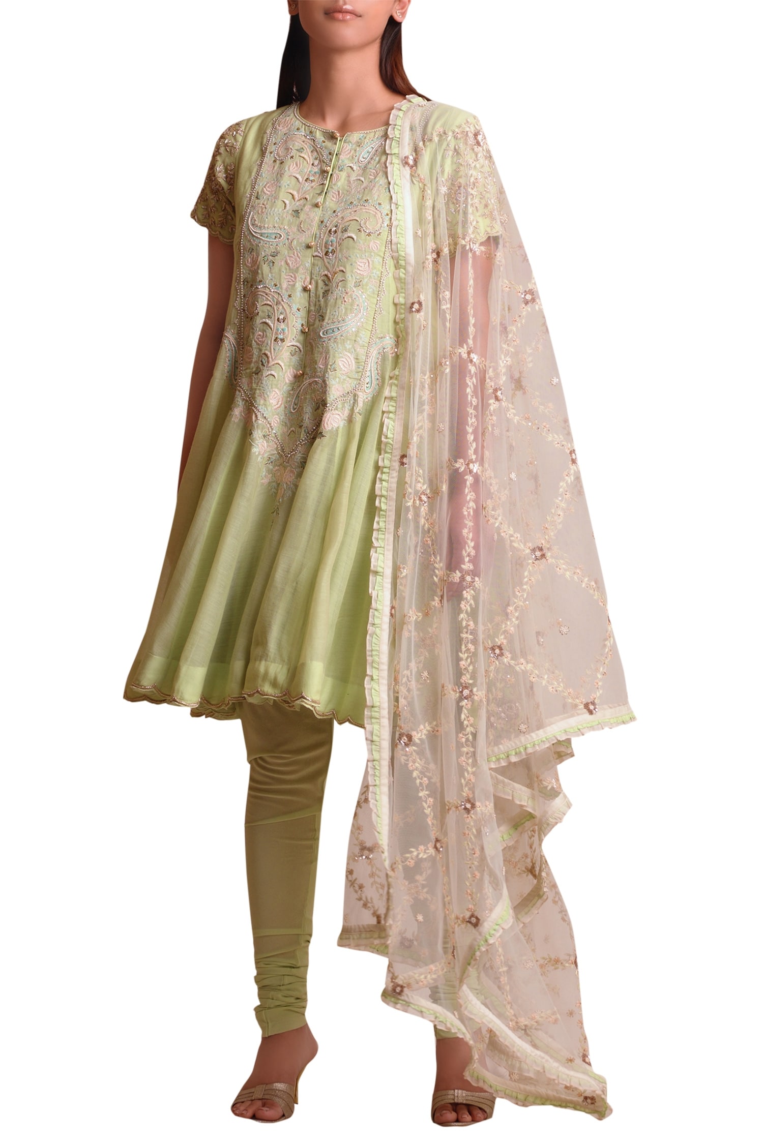Buy Sue Mue Green Cotton Handloom Anarkali Set Online Aza Fashions
