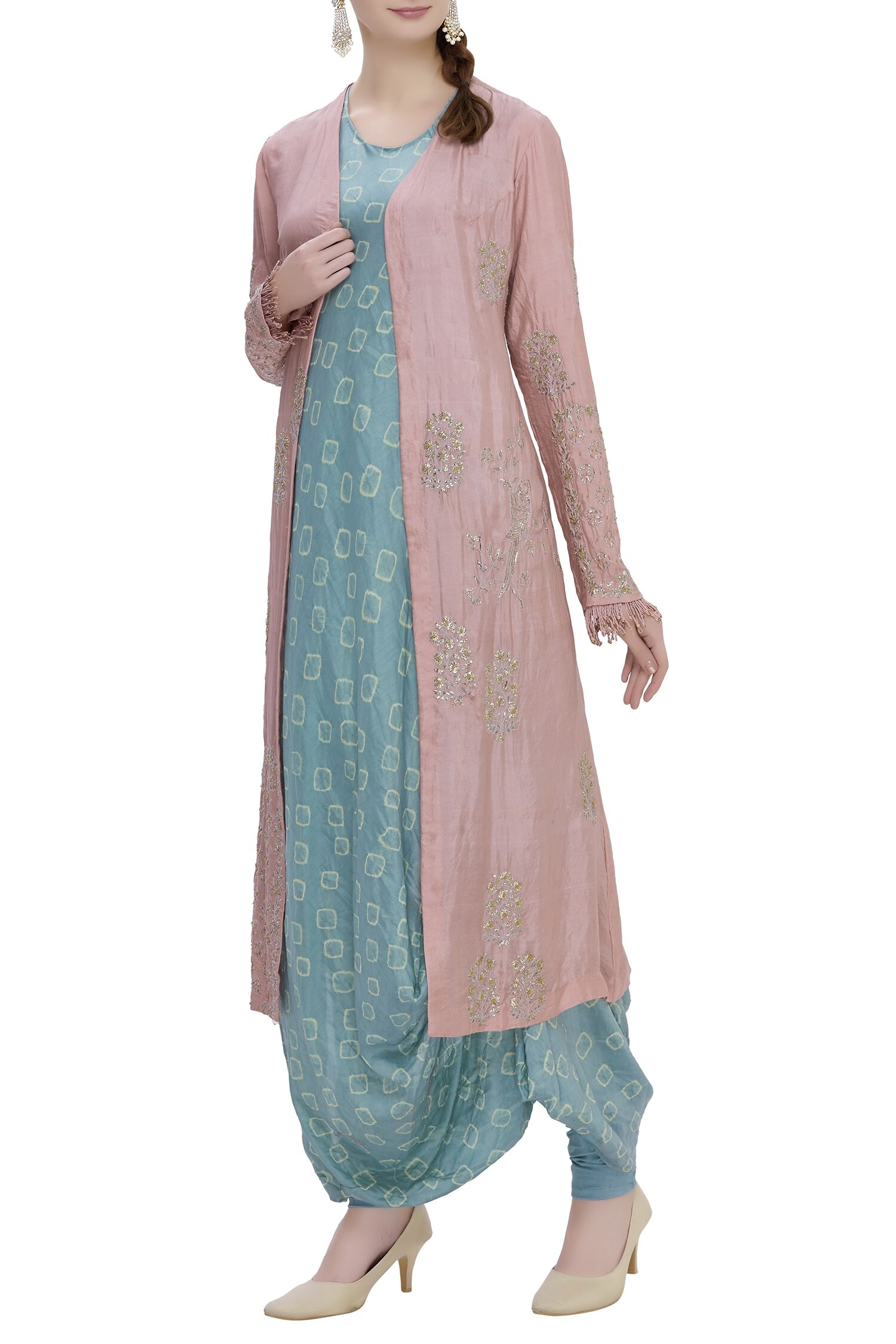 Buy Garo Blue Jamdani Embroidered Jacket Kurta Set Online Aza Fashions