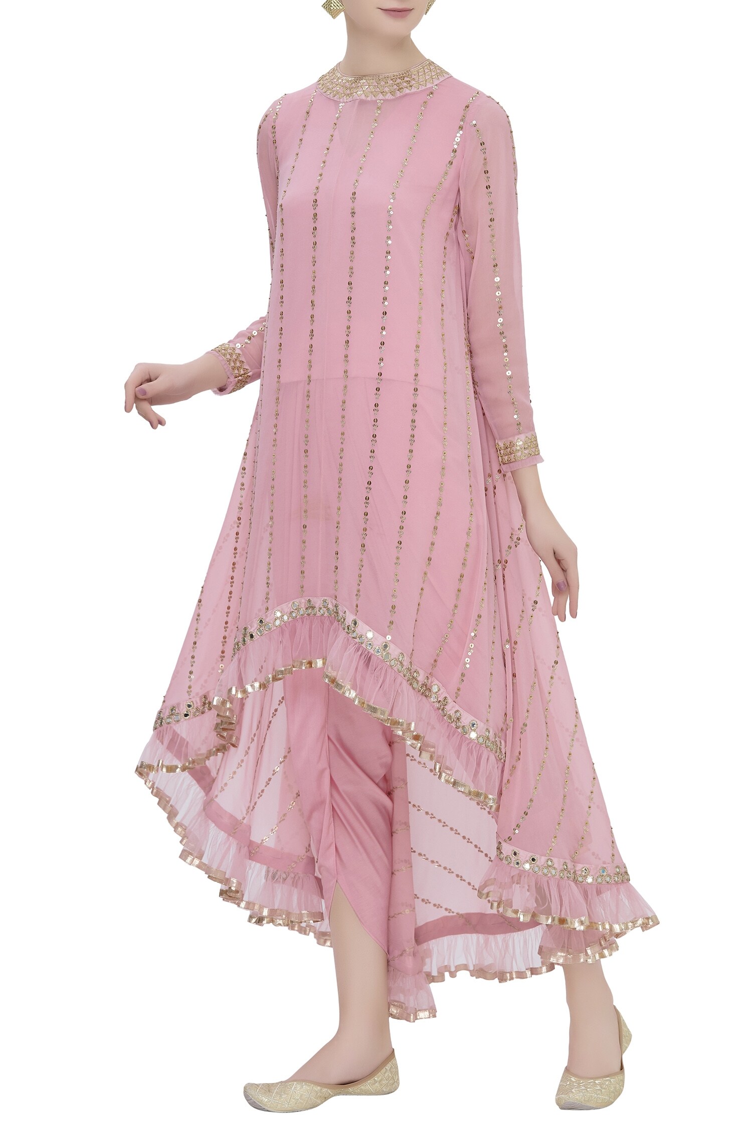 Buy Vvani By Vani Vats Pink Georgette High Low Kurta Dhoti Pant Set Online Aza Fashions