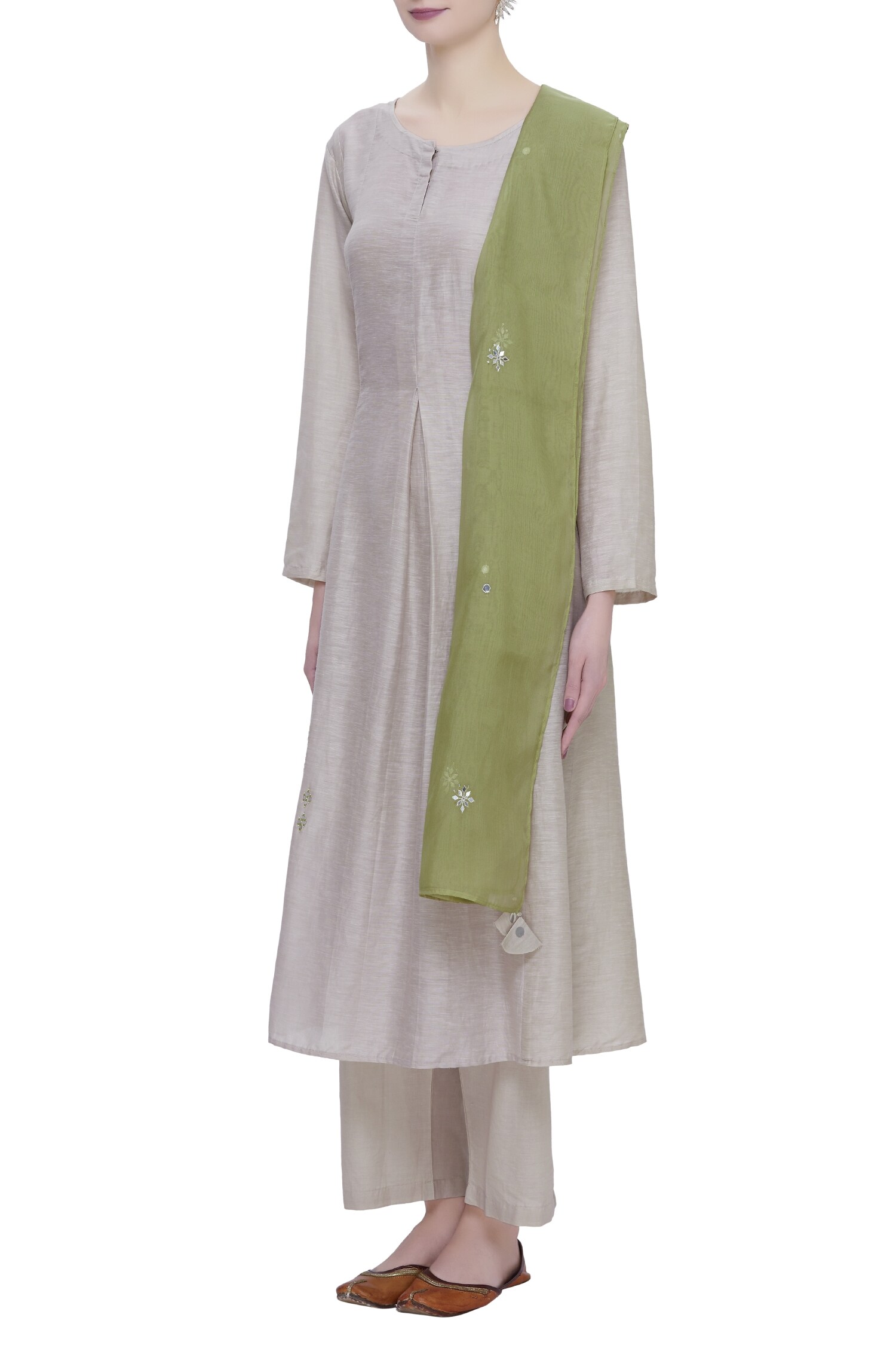 Buy Matsya Beige Linen Embroidered Kurta Set Online Aza Fashions