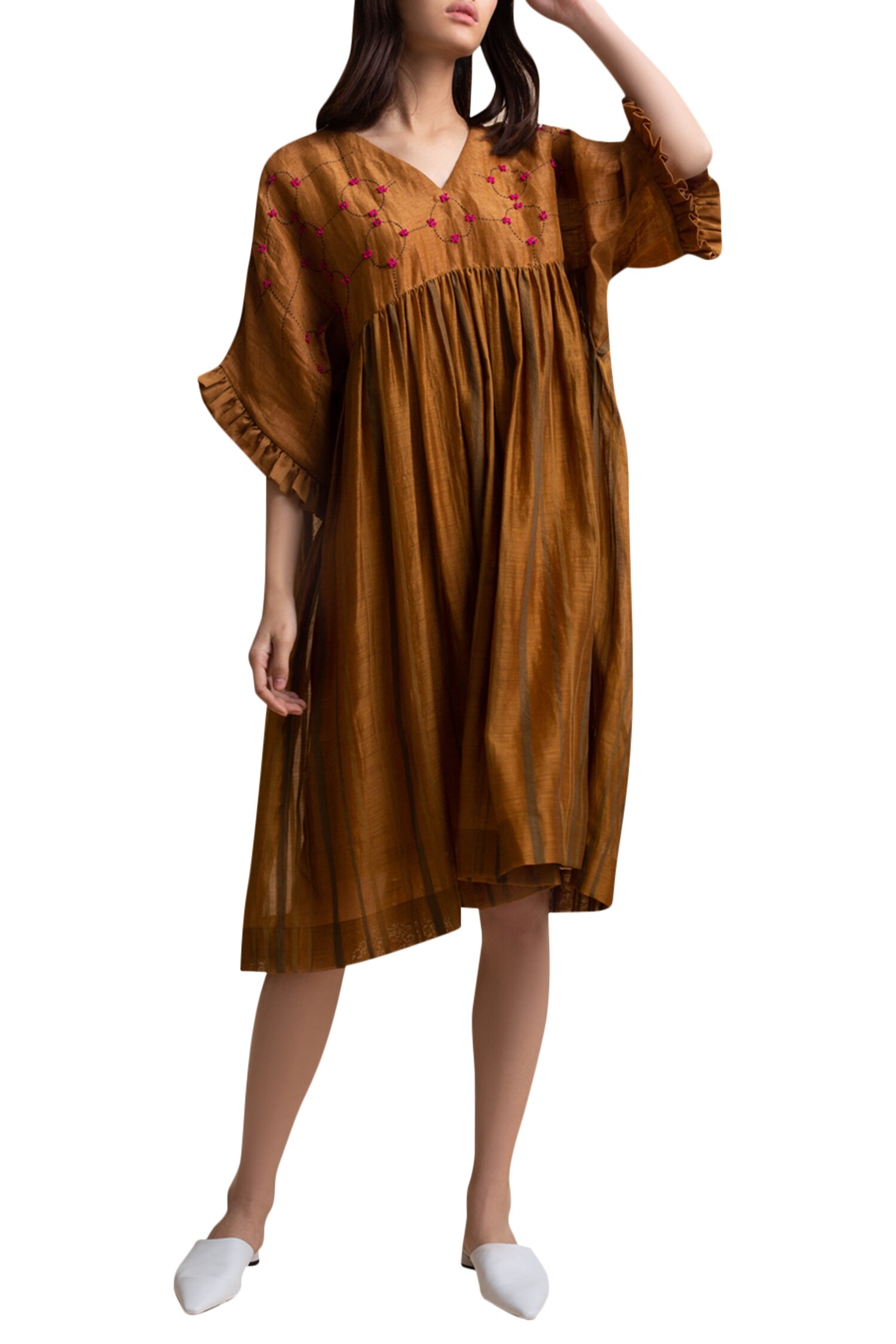 Buy Kanelle Yellow Handloom Embroidered Dress Online Aza Fashions