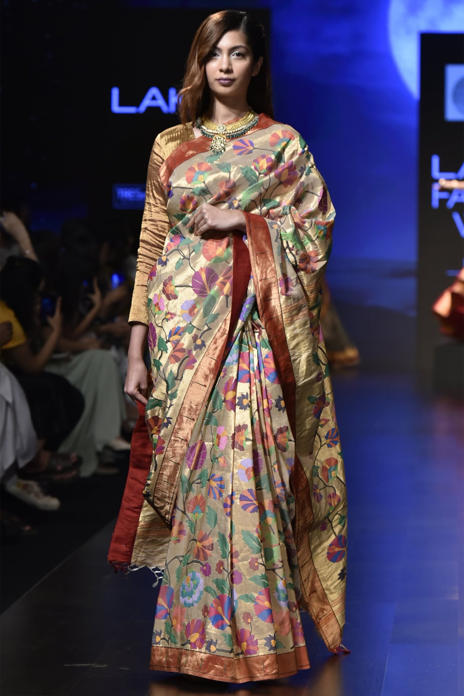 Buy Sailesh Singhania Gold Floral Woven Saree With Blouse Online | Aza ...