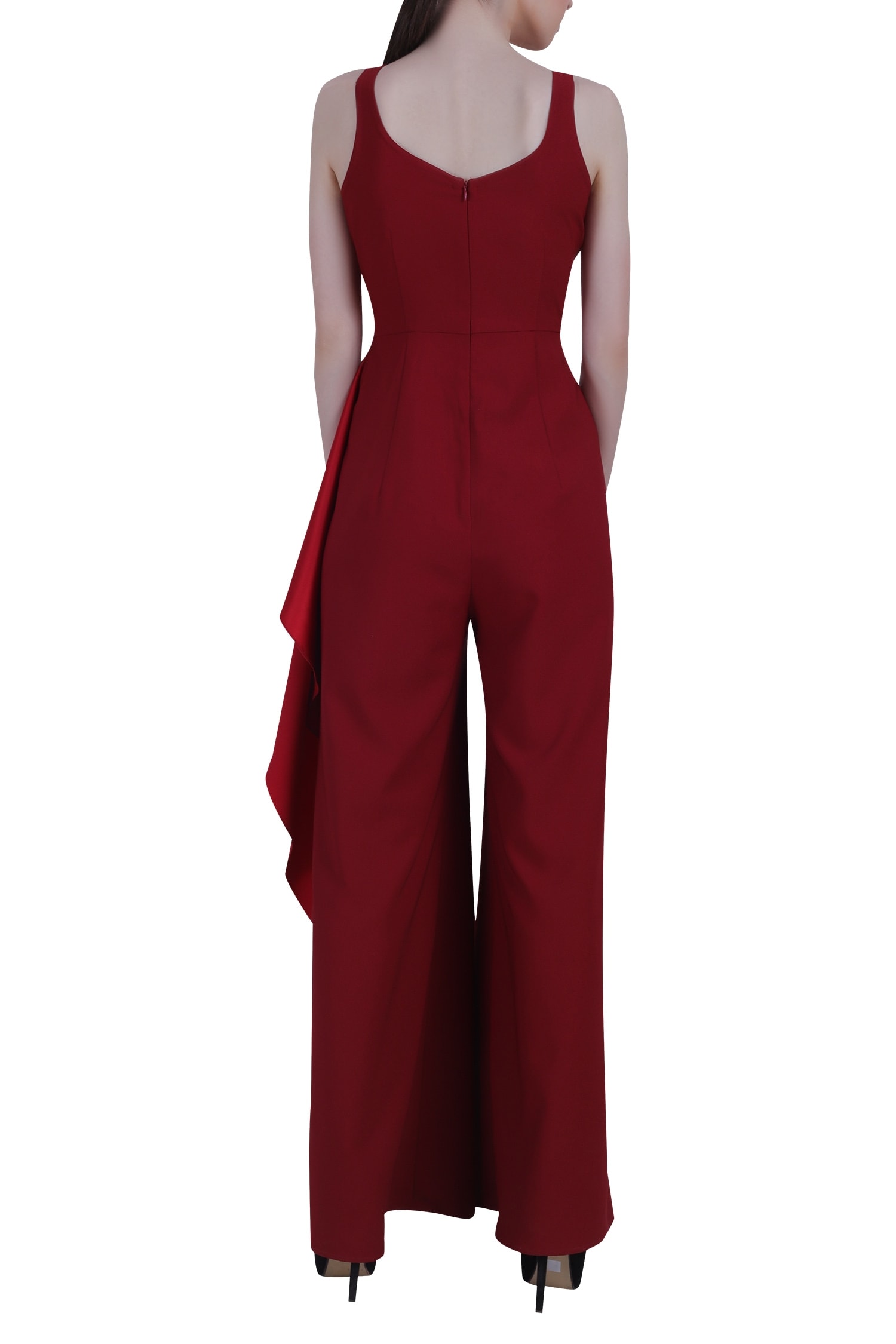 Buy Manika Nanda Red Crepe Satin Draped Jumpsuit Online | Aza Fashions