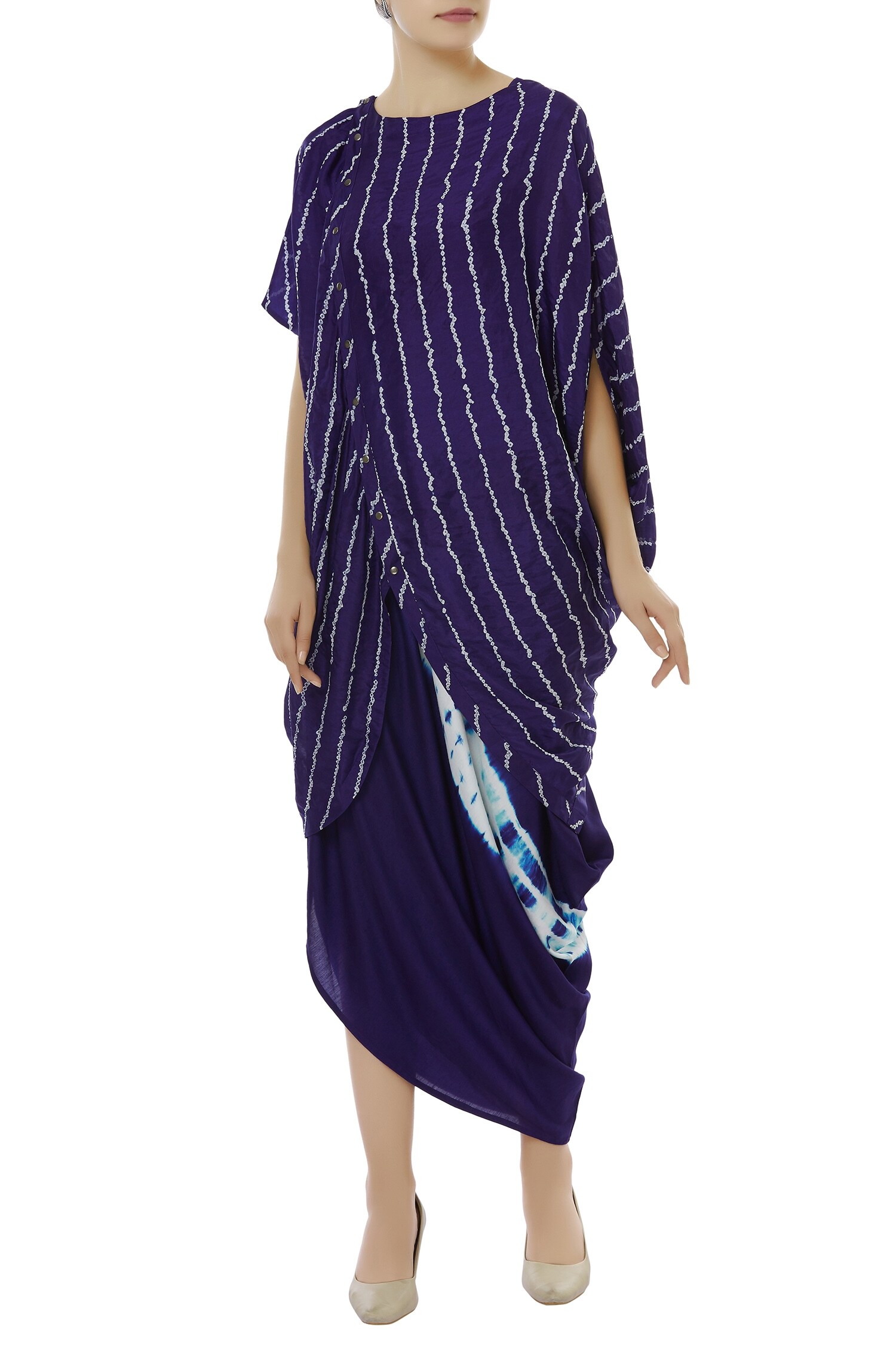 Buy Nupur Kanoi Blue Cotton Tie Dye Dress With Bandhani Pure Silk ...