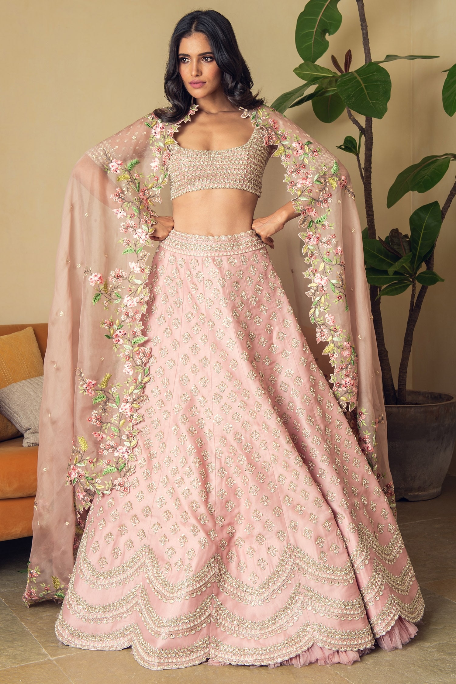 Buy Anushree Reddy Pink Organza Embroidered Lehenga Set Online Aza