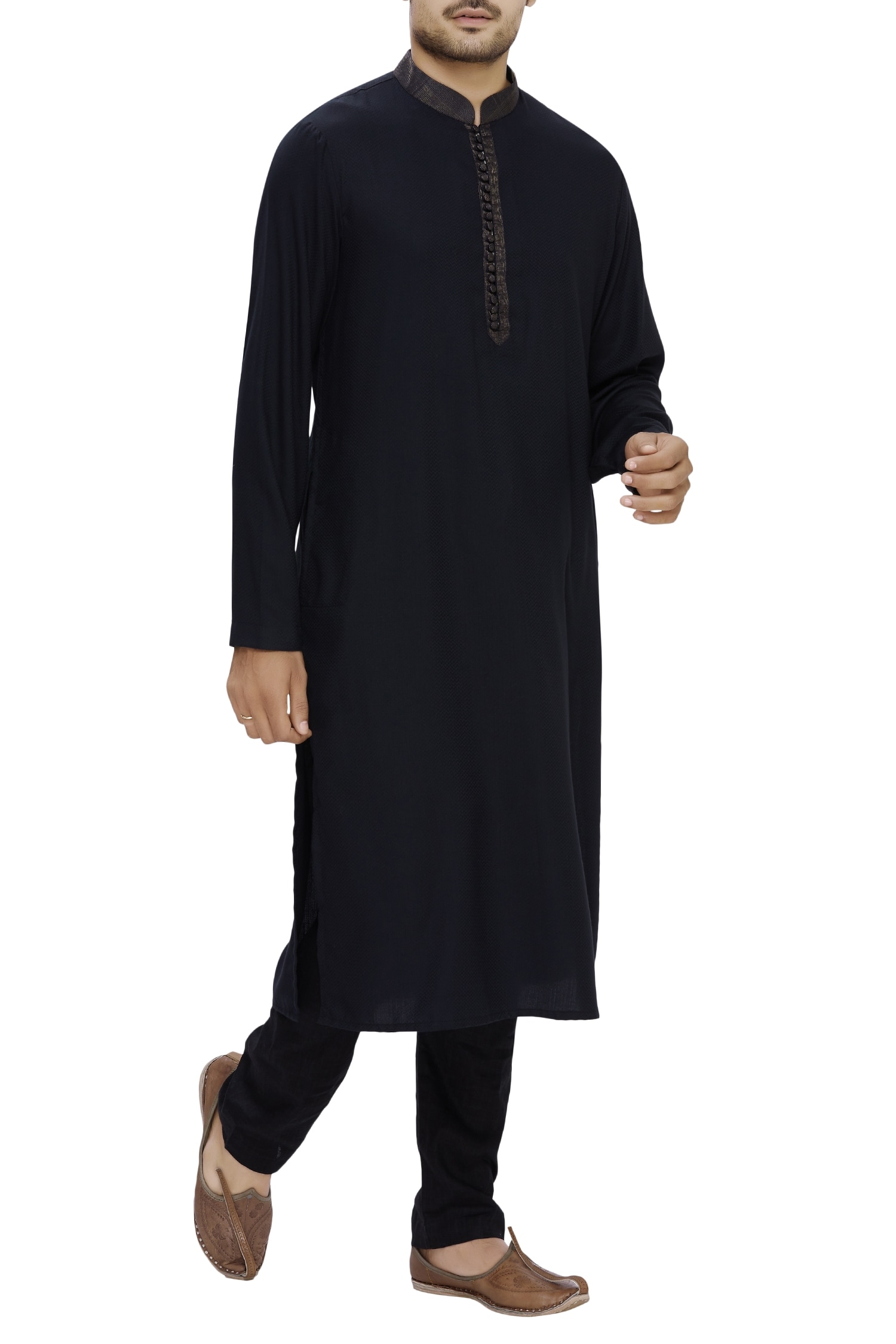 Buy Black Cotton Shibori Mandarin Collar Kurta Set For Men by Ekam By