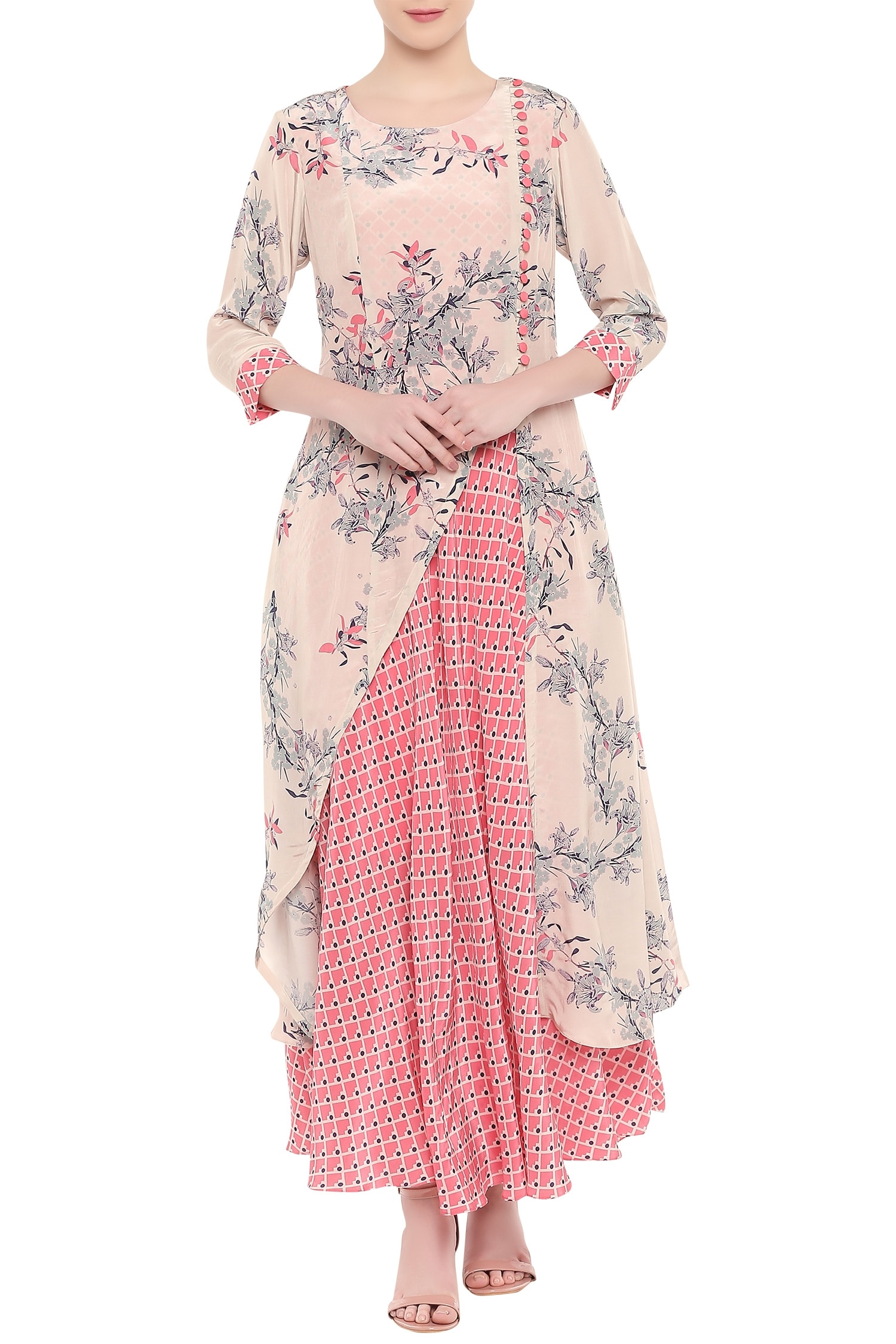 Buy Soup by Sougat Paul Pink Crepe Printed Layered Gown Online | Aza ...