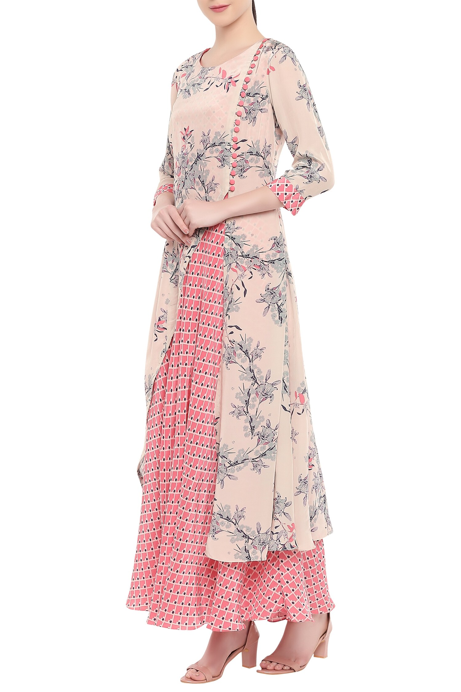 Buy Soup by Sougat Paul Pink Crepe Printed Layered Gown Online | Aza ...