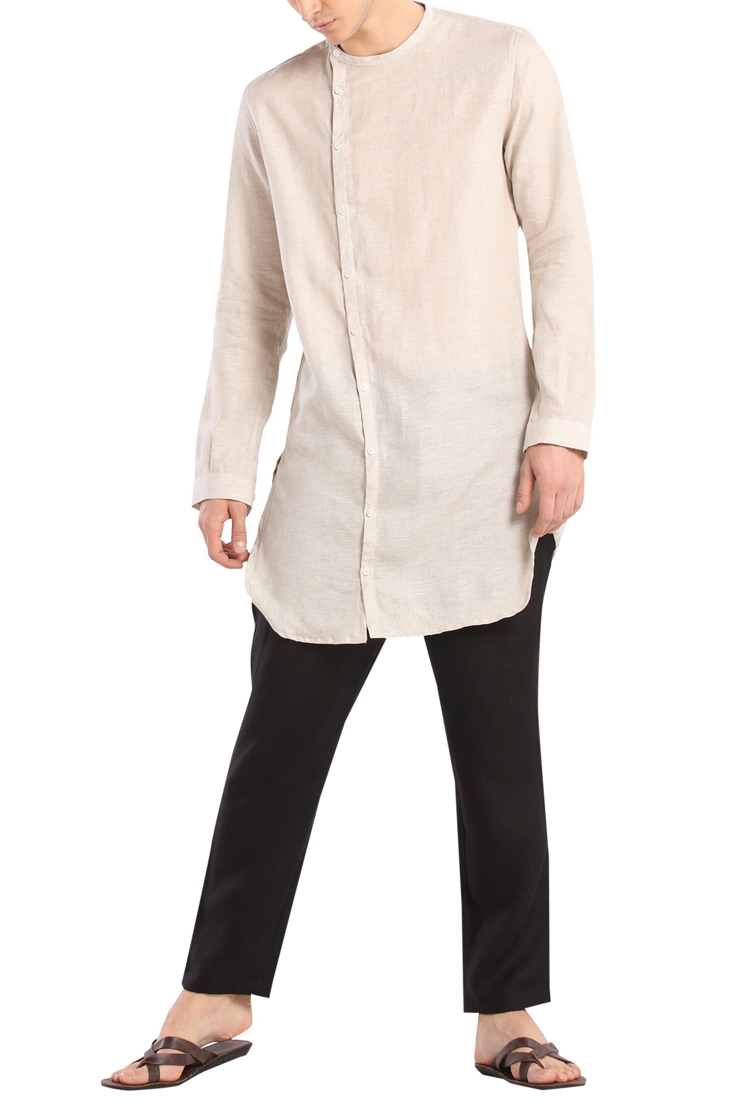 Buy Son of A Noble Snob Beige Linen Cuff Sleeves Kurta Online Aza Fashions