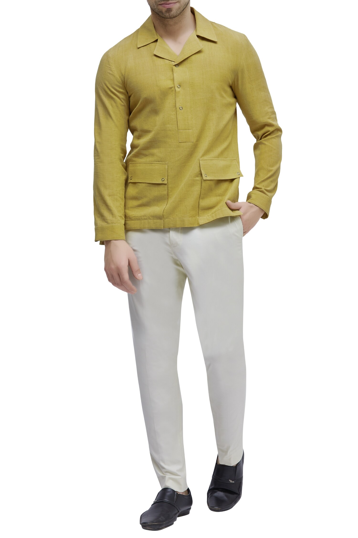 Dhruv Vaish Yellow Handloom Cotton Shirt For Men