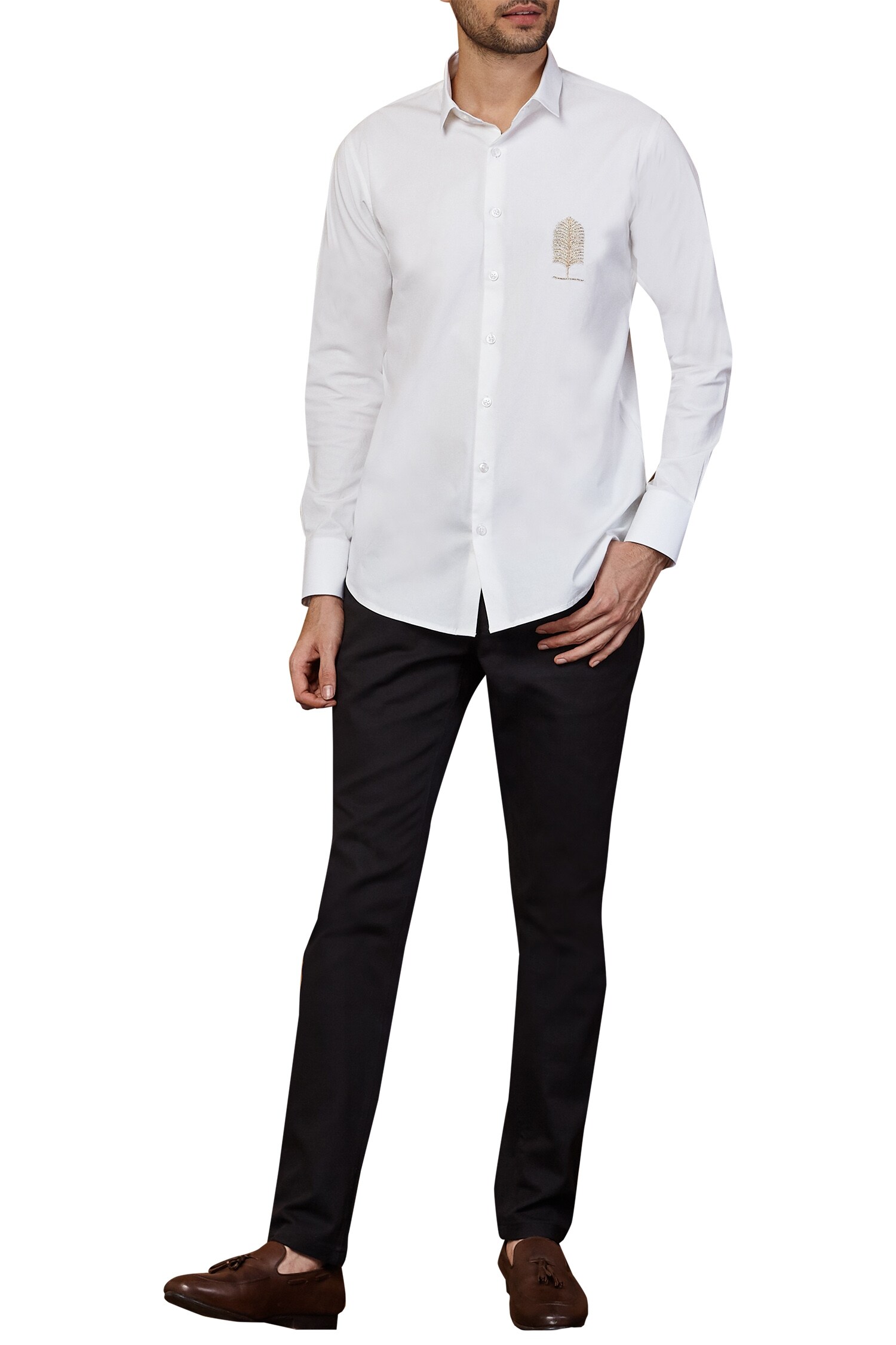 Buy White Cotton Embroidered Shirt For Men by Seven Online at Aza Fashions.