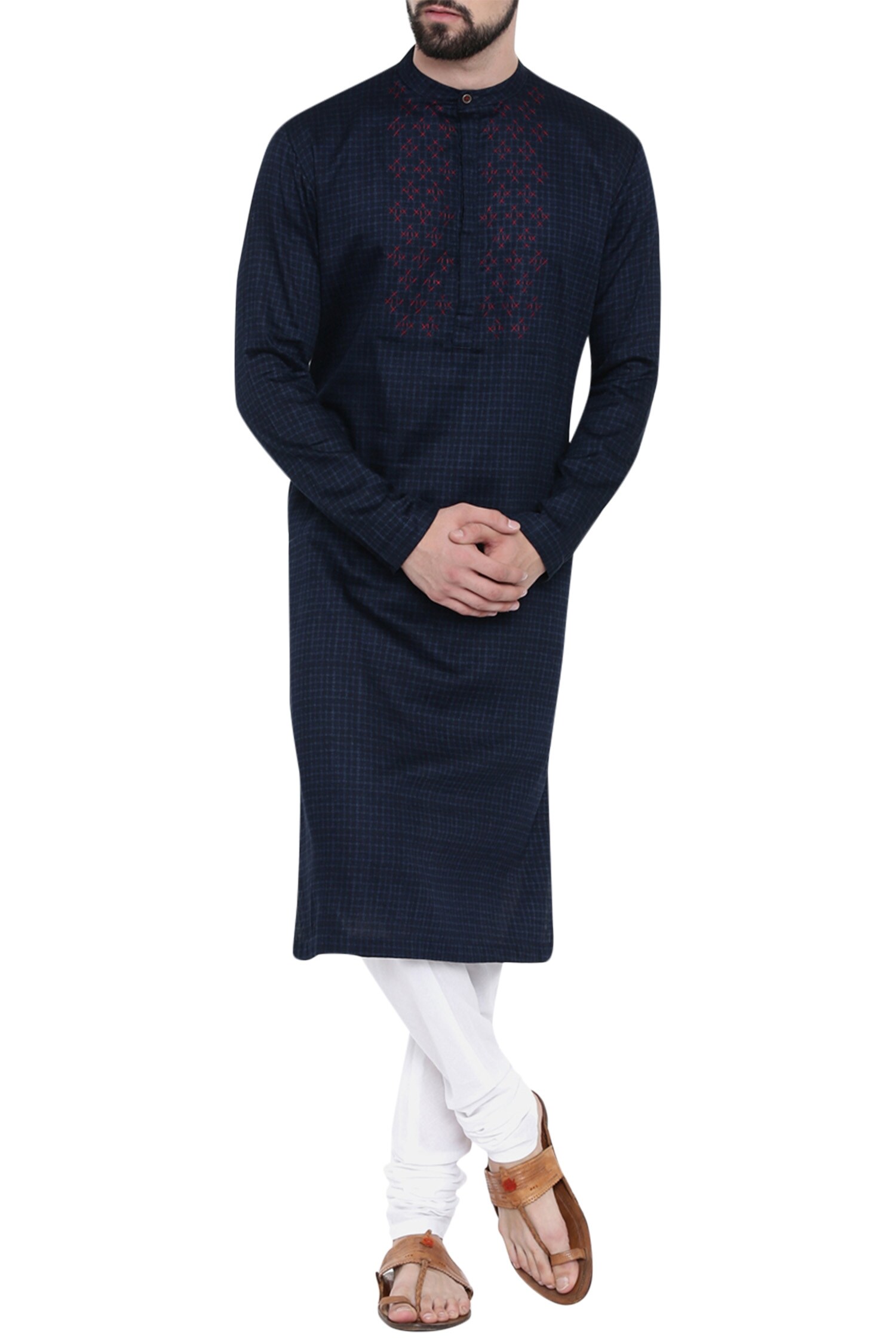 Buy Mayank Modi Men Blue Linen Checkered Kurta Set Online Aza Fashions
