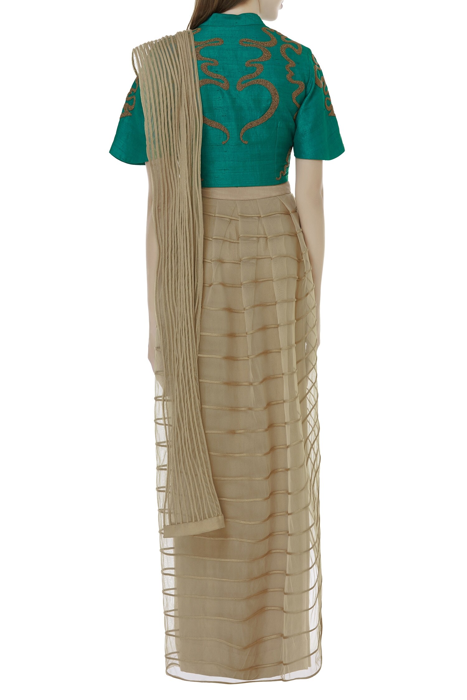 Buy Predraped skirt saree & blouse by Nitin Bal Chauhan Fusion at Aza