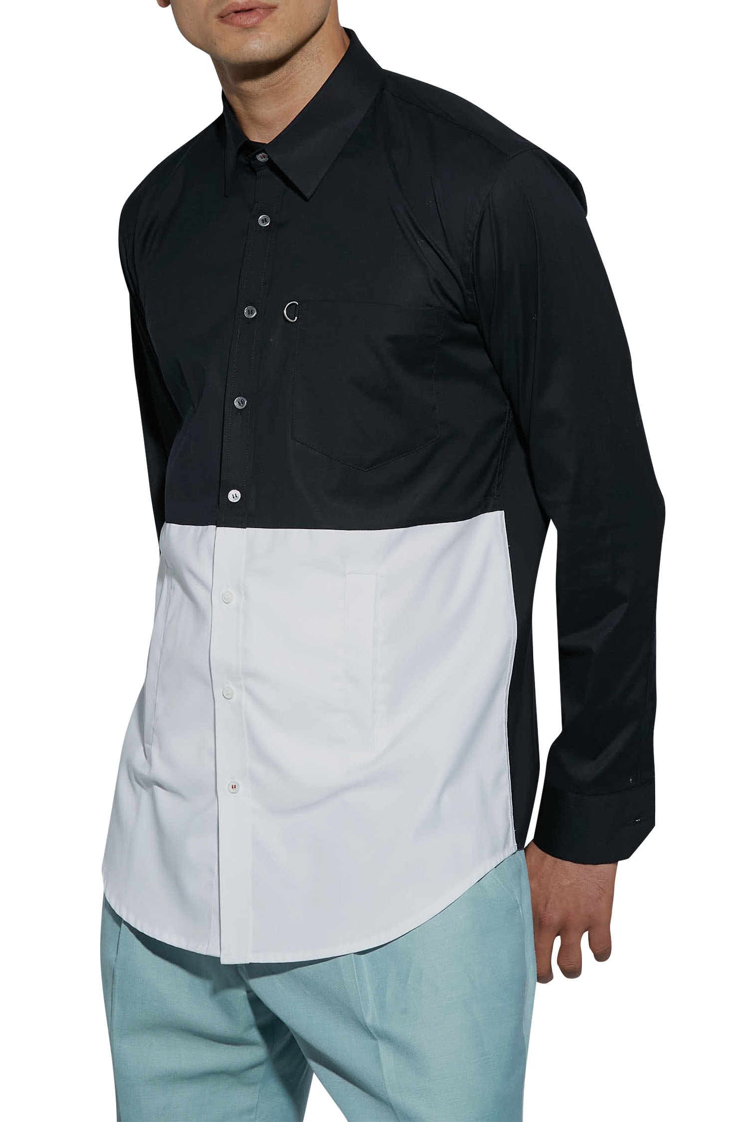 Buy Sahil Aneja Black Cotton Stand And Fall Collar Shirt Online | Aza ...