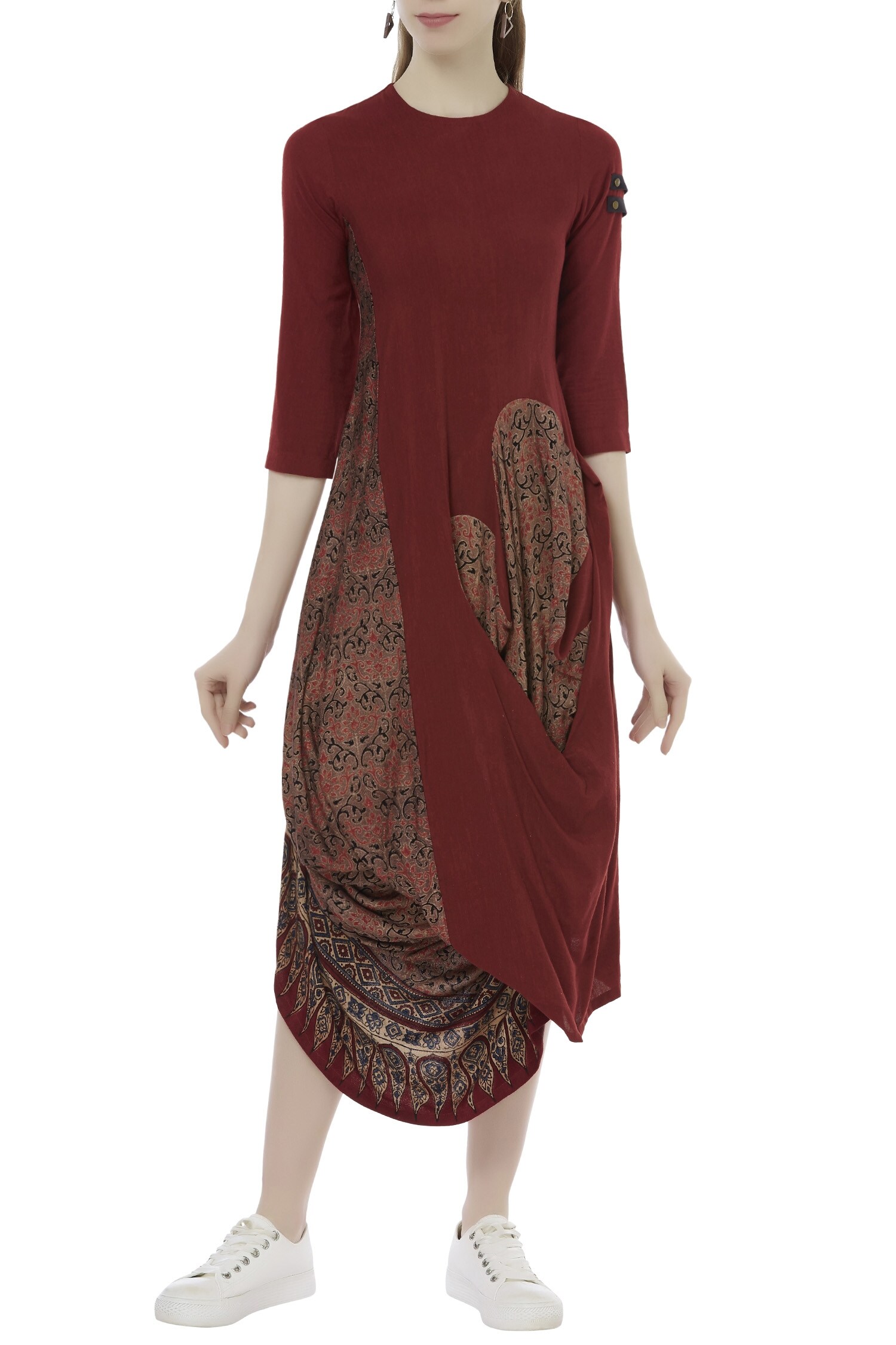 Buy Maroon Handwoven Ajrakh Print Tunic For Women by Fahd Khatri Online ...