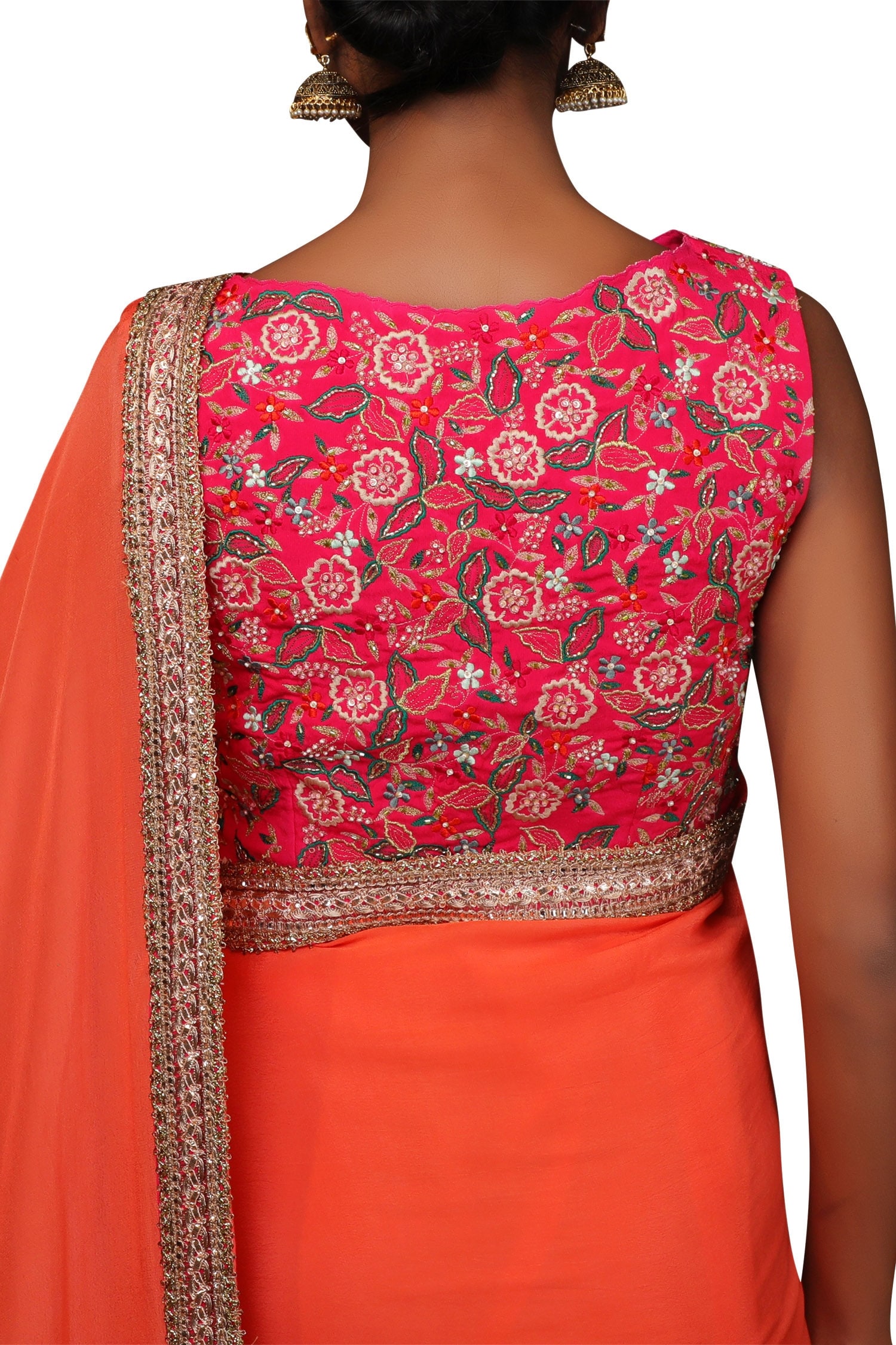 Buy Coral Crepe Bateau Neackline Saree With Embroidered Blouse For Women by  Nikasha Online at Aza Fashions.