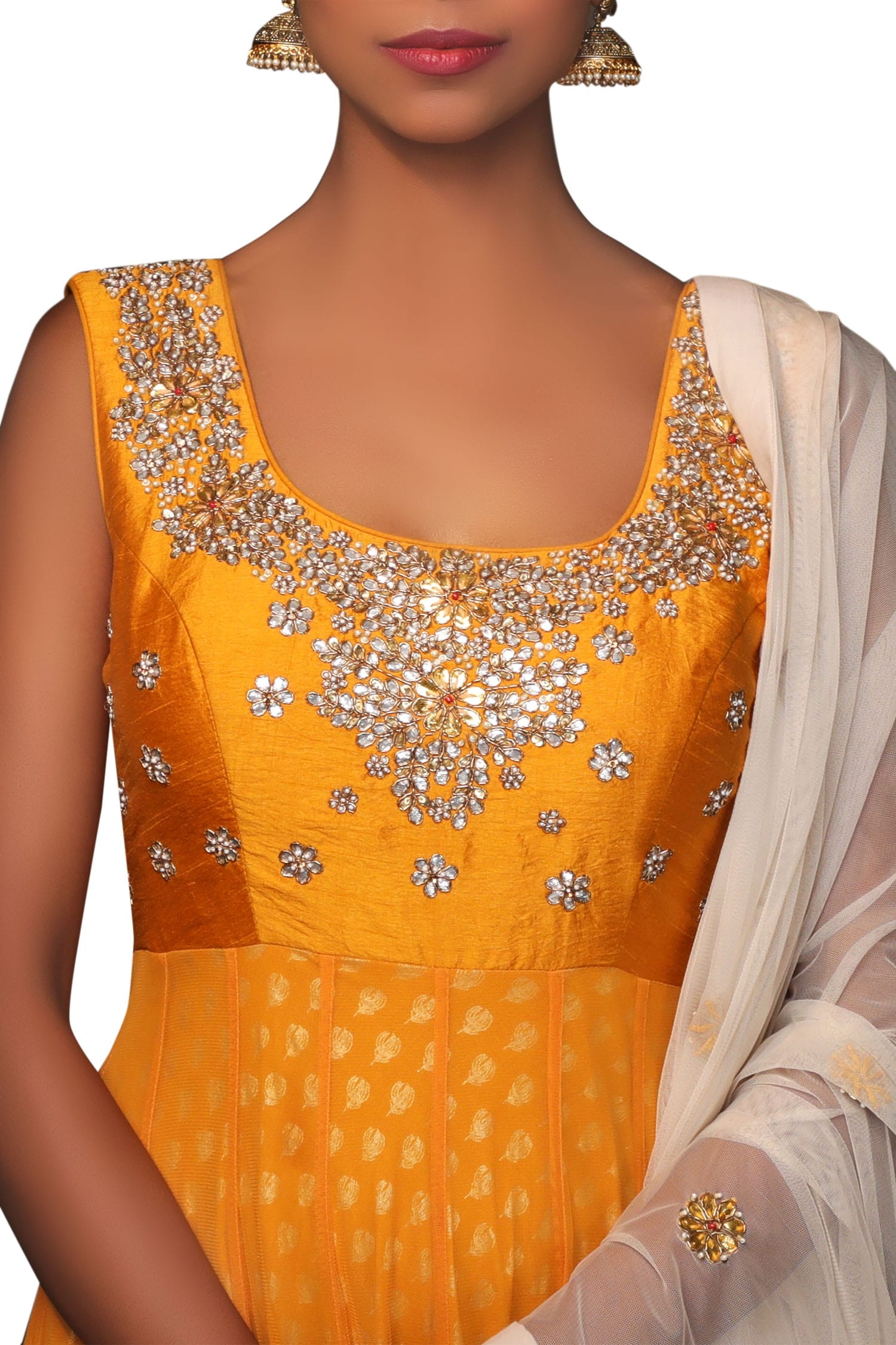 Yellow Embroidered Anarkali Suit Set In Net Latest 4787SL04