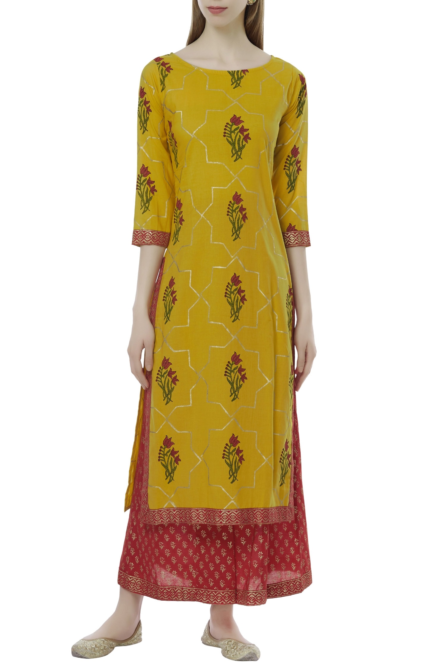 Buy Samyukta Singhania Yellow Cotton Block Print Palazzo Set Online ...