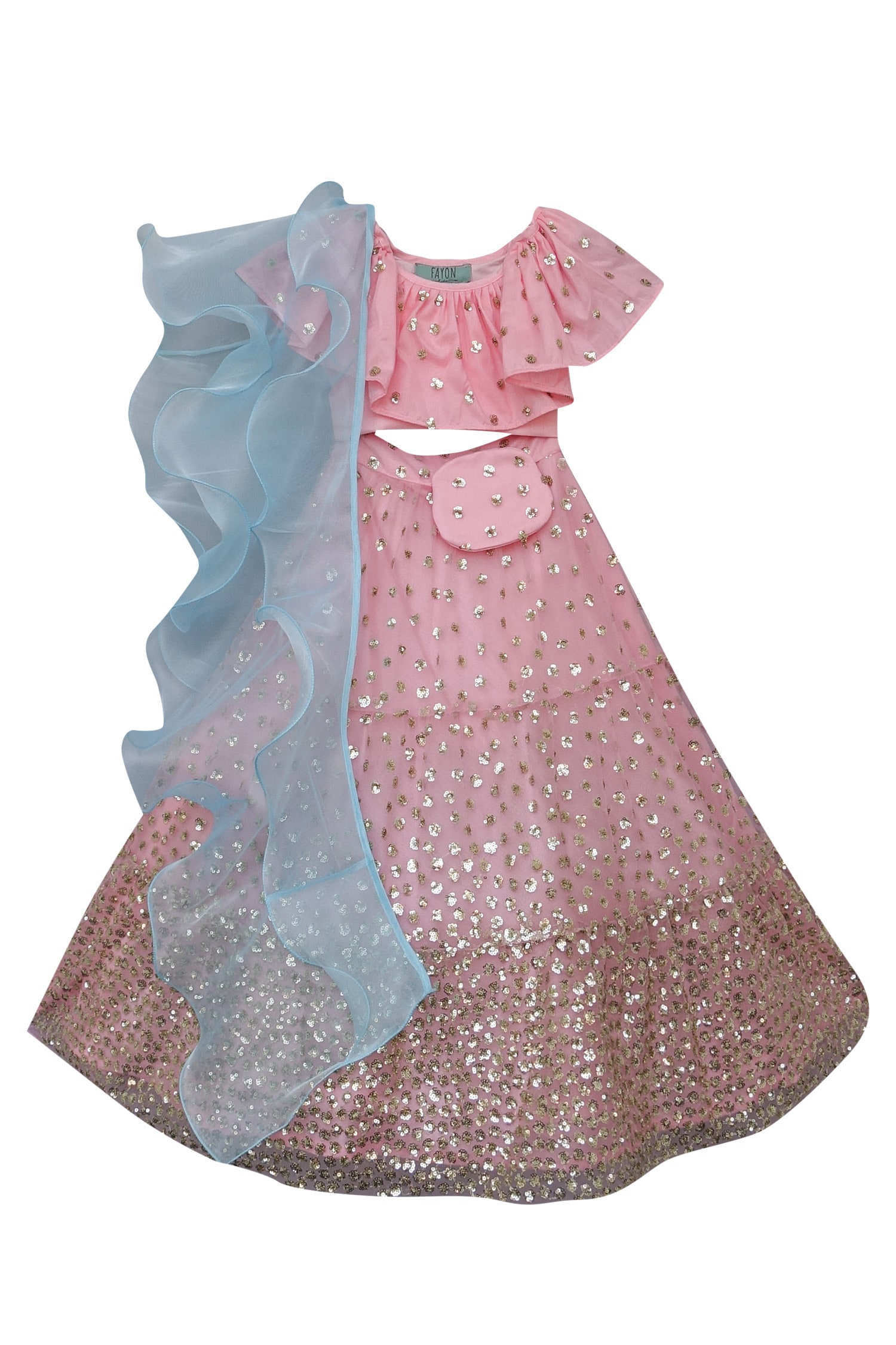 Buy FAYON KIDS Blue Embroidered Lehenga Set For Girls Online | Aza Fashions