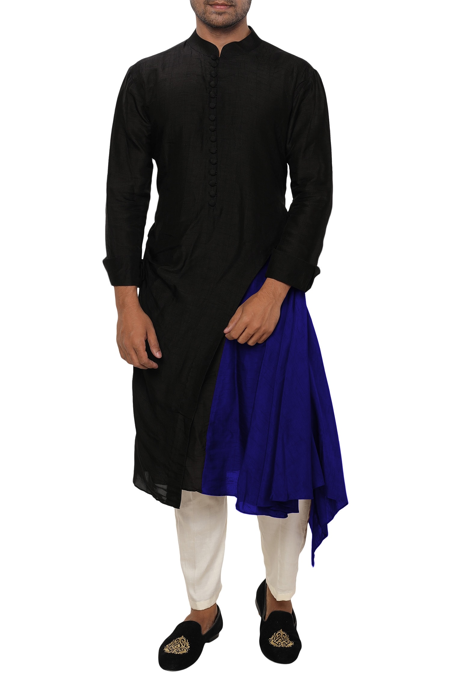 Buy Smriti by Anju Agarwal Black Bamber Silk Layered Kurta Set Online ...