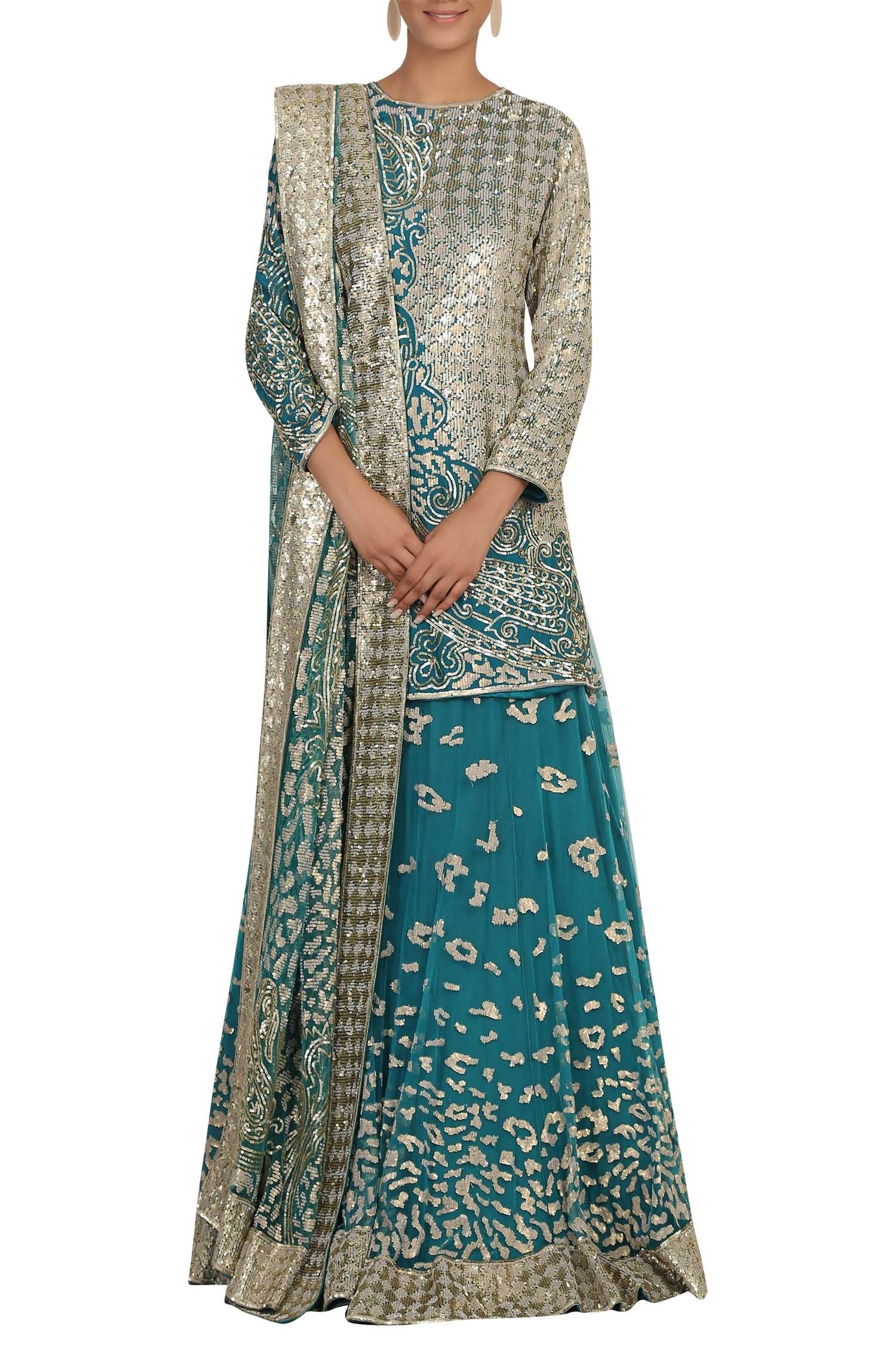 long kurta with lehenga suit