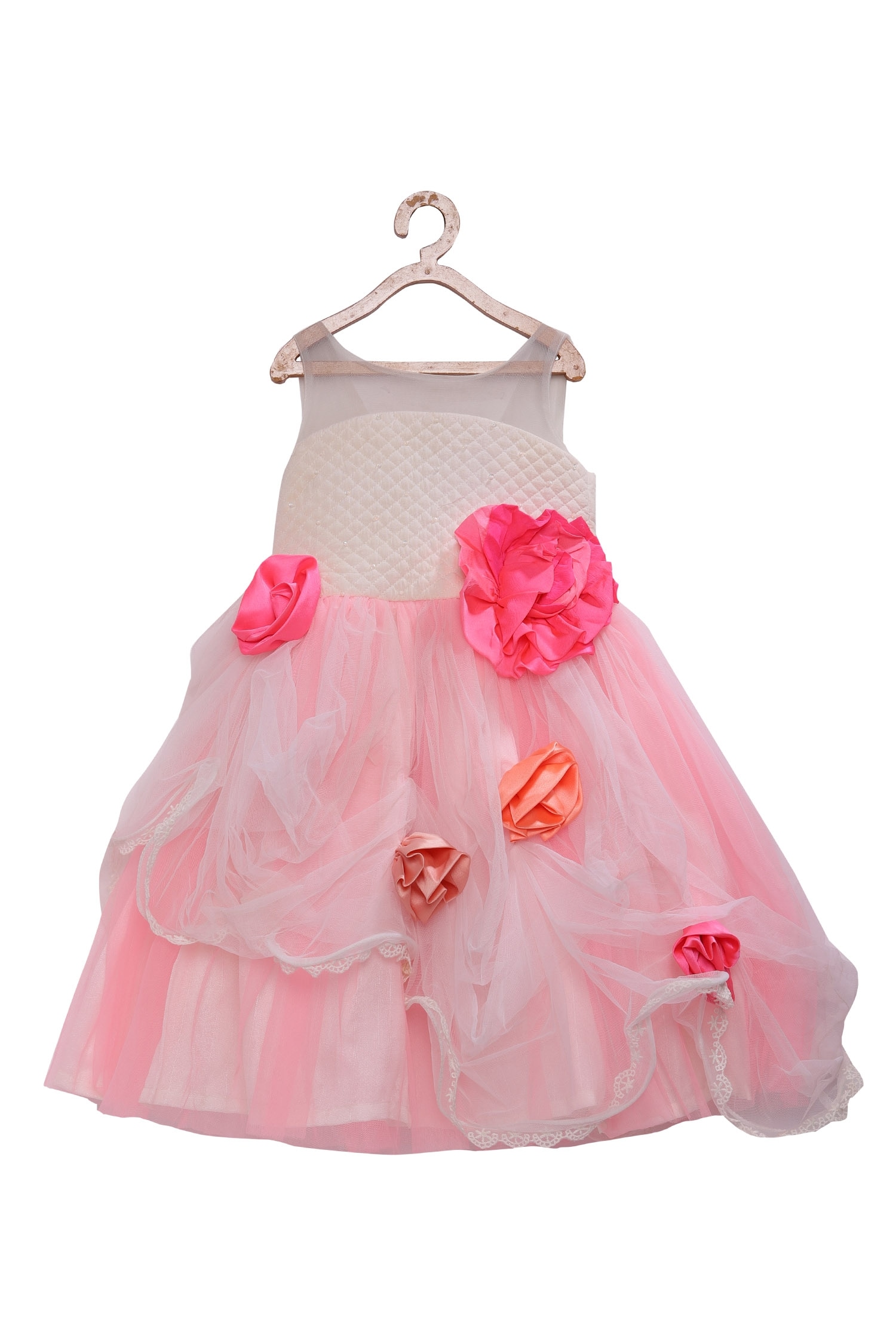 Buy Pink Cotton Silk Draped Gown For Girls by PinkCow Online at Aza ...