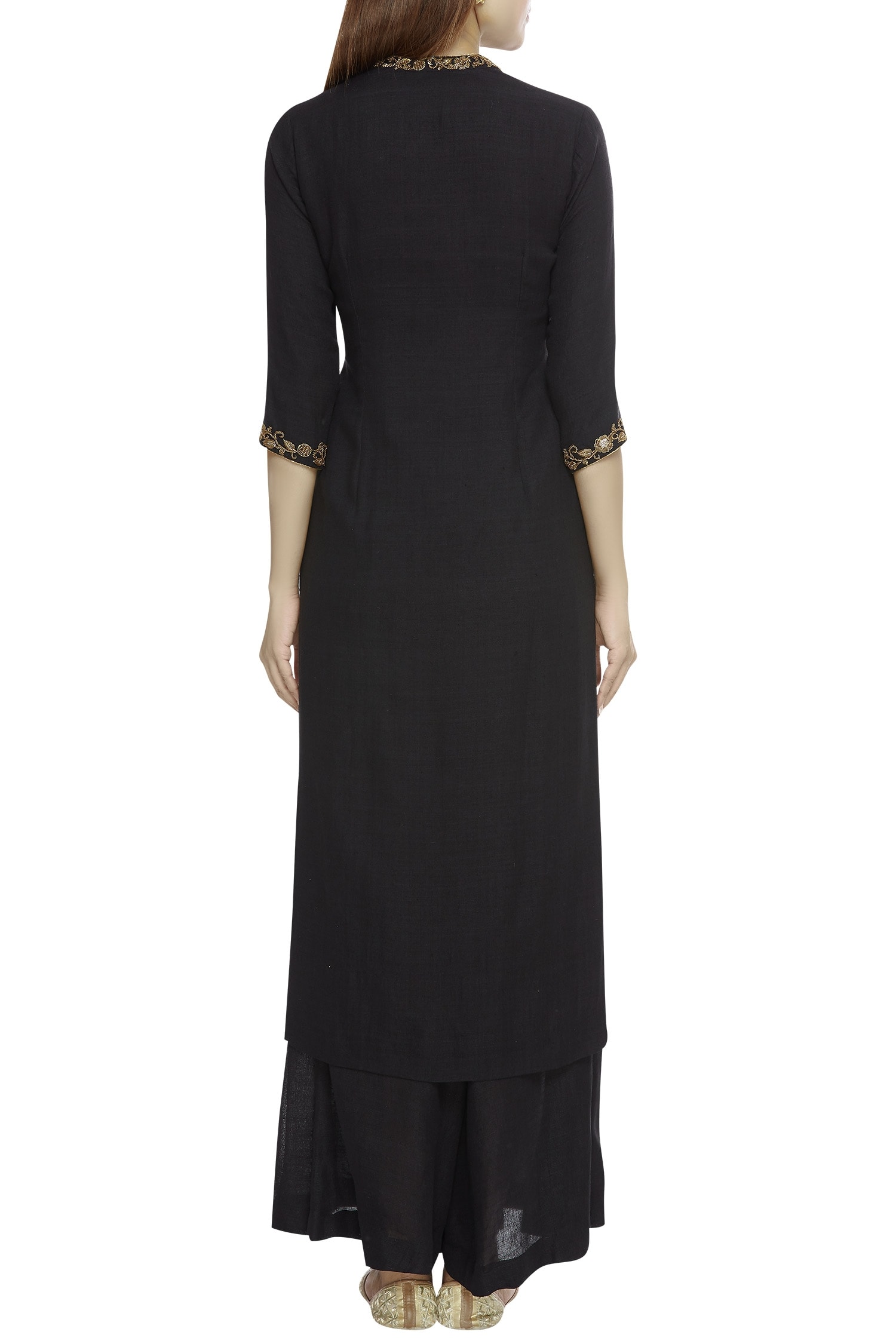 Buy Tisha Saksena Black Embroidered Kurta Palazzo Set Online Aza Fashions