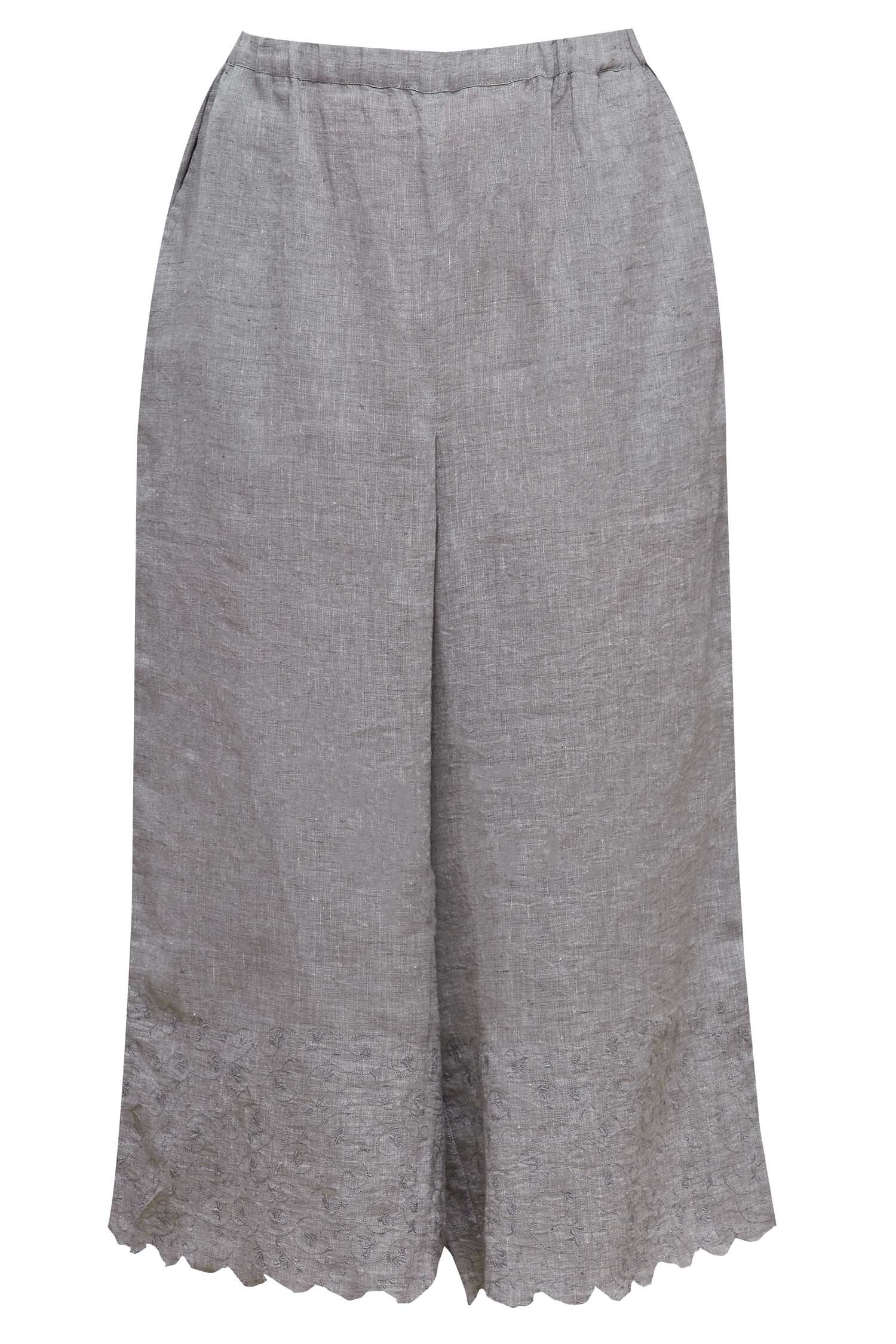 Buy Eka Grey Linen Embroidered Culottes Online | Aza Fashions