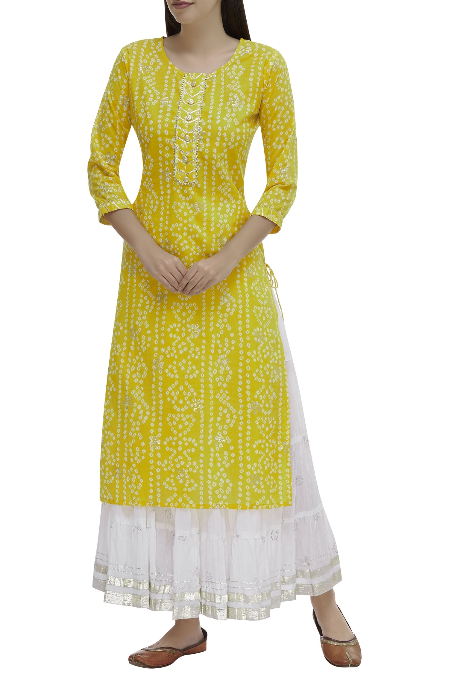 Buy Samyukta Singhania White Cotton Bandhani Kurta With Skirt Online ...