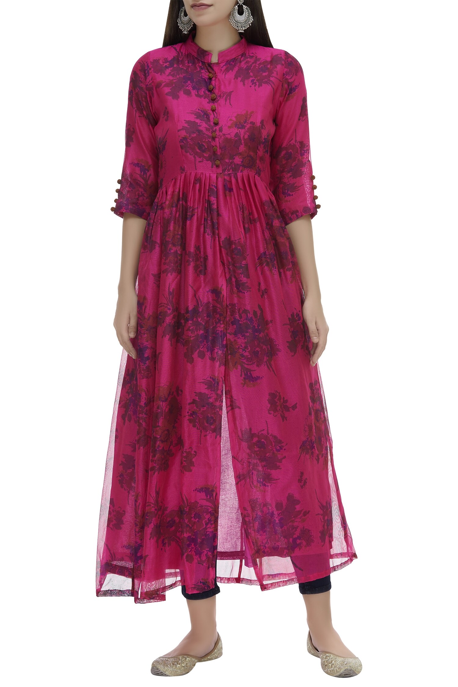 Buy Samyukta Singhania Pink Printed Organza Anarkali Online | Aza Fashions