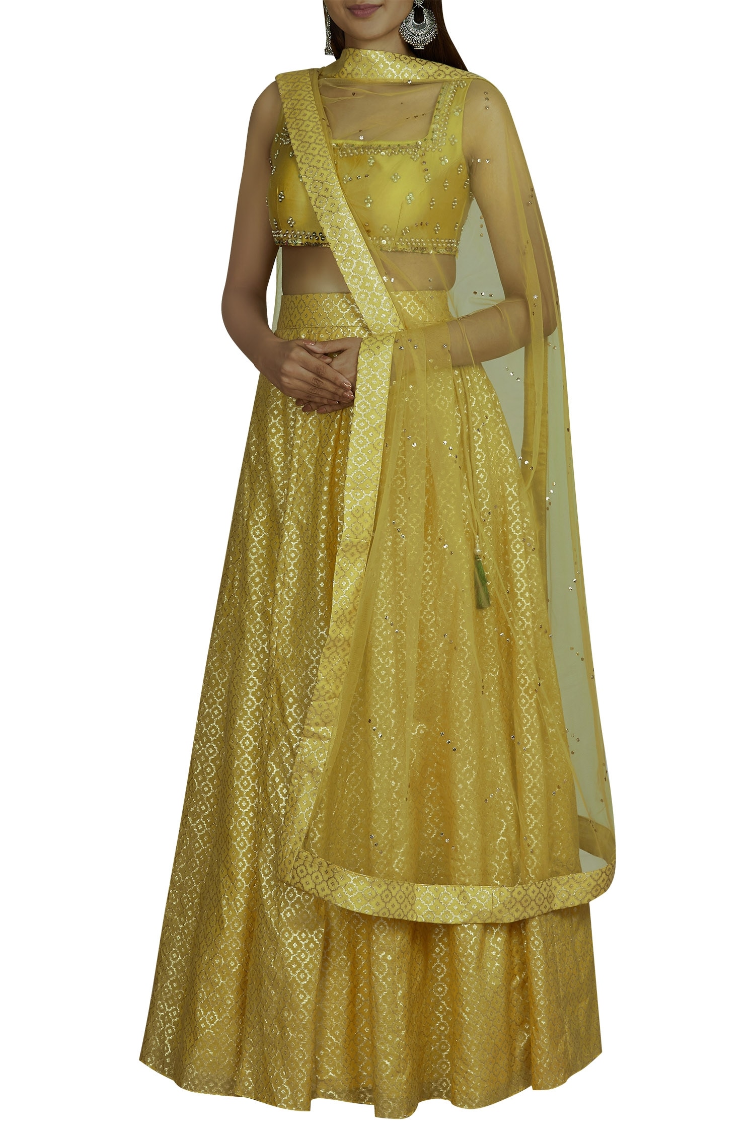 Buy Yellow Blouse Silklehanga Brocadedupatta Net Lehenga Set For Women ...