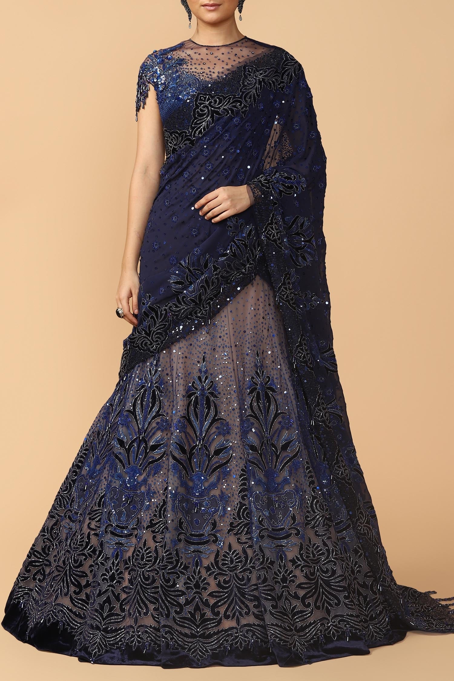 Buy Tarun Tahiliani Blue Embroidered Lehenga Set Online | Aza Fashions