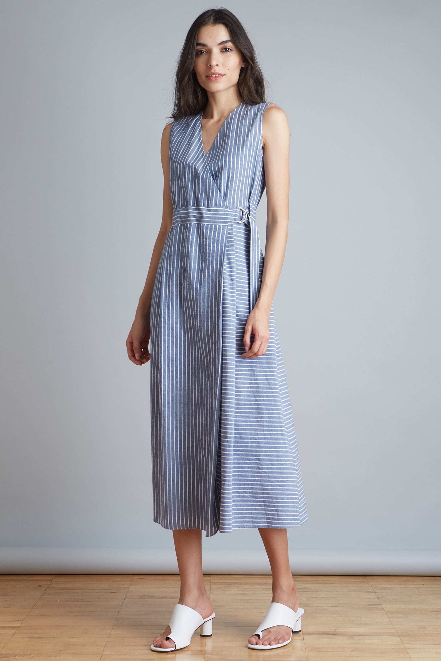 Buy Anomaly Blue Cotton Striped Midi Dress Online | Aza Fashions