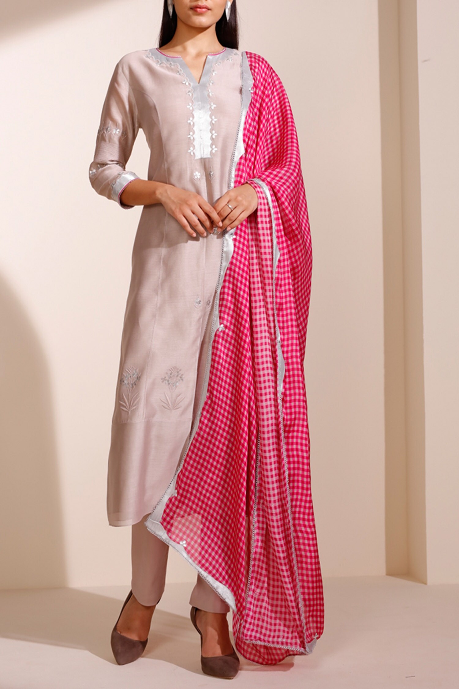 Buy AMPM Grey Georgette Embroidered Kurta Set Online Aza Fashions