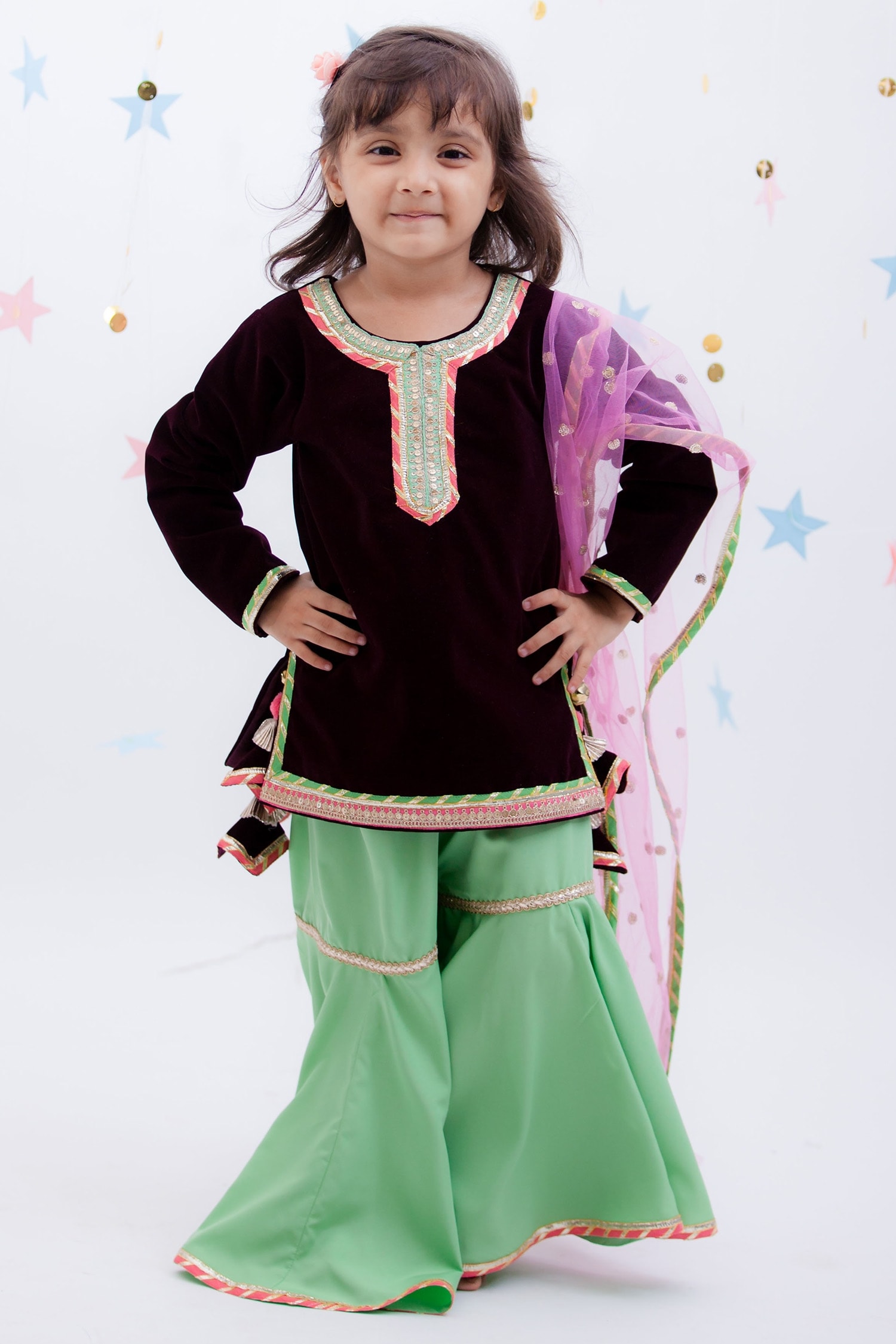 Buy Fayon Kids Wine Embroidered Kurta Sharara Set For Girls Online 