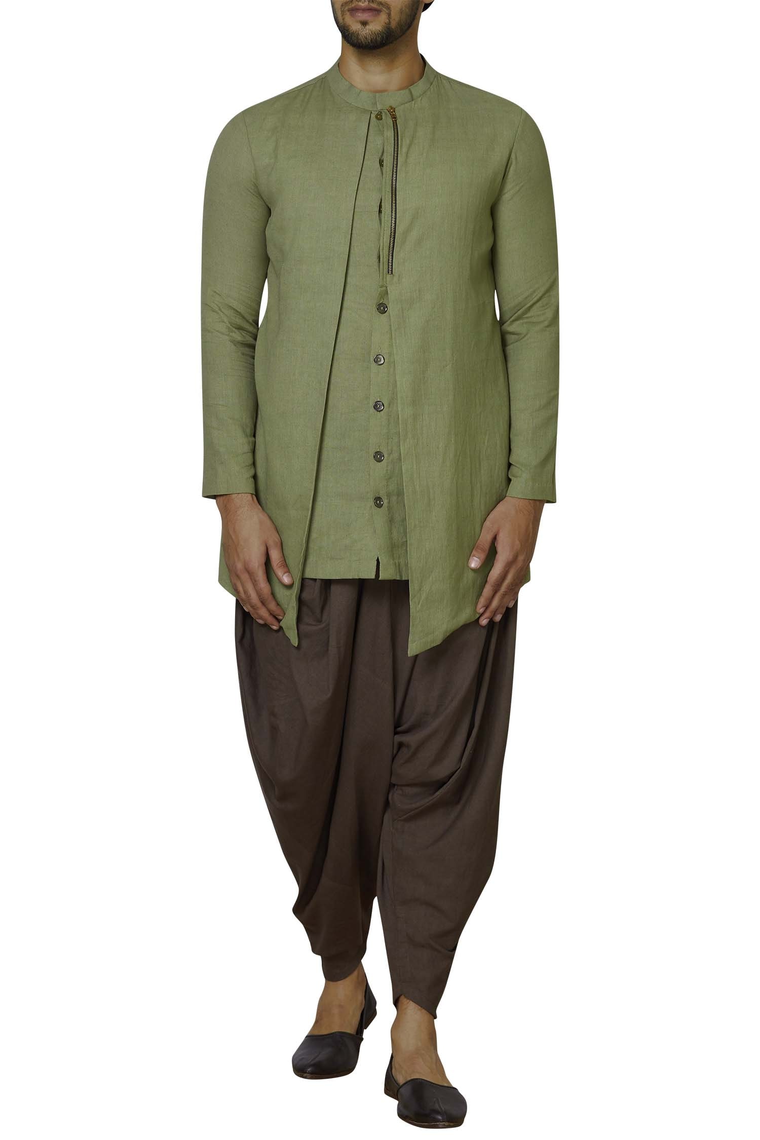 Buy Suta & Co Men Green Cotton Linen Dhoti Kurta Set Online Aza