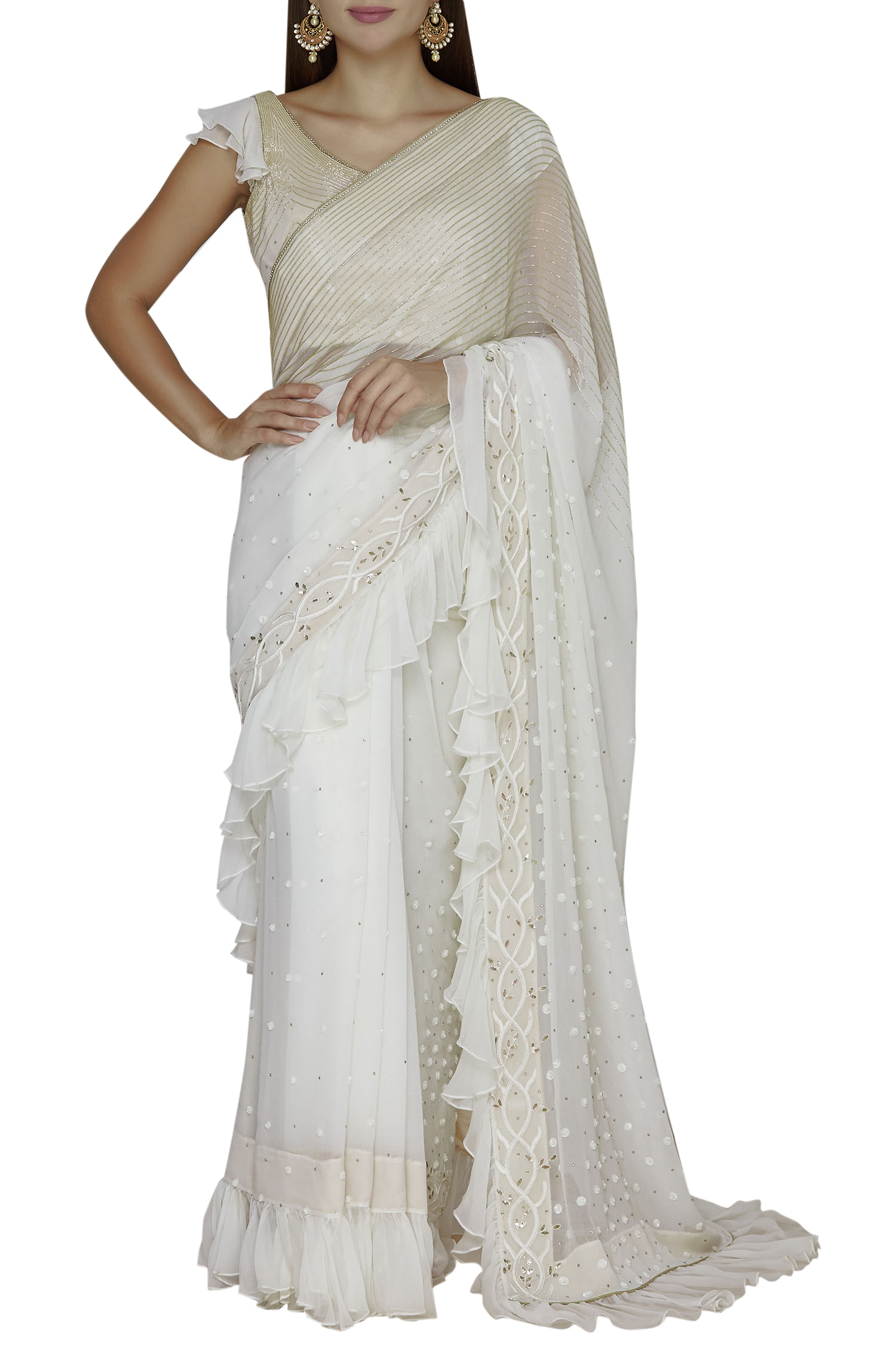 Buy Sartoriale Off White Georgette Embellished Saree With Blouse Online